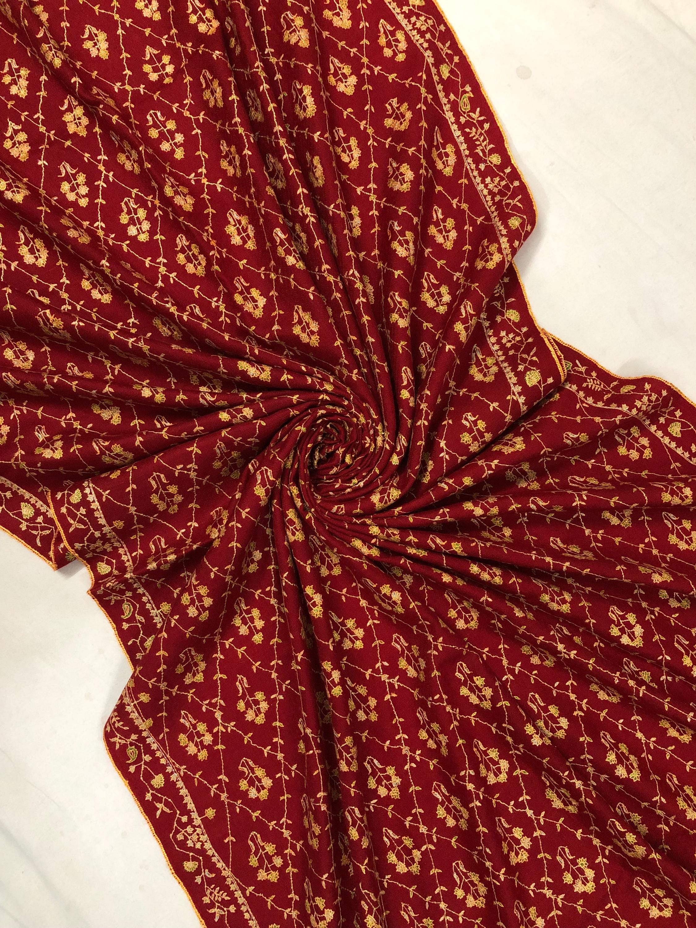 Radiant red jaal embroidery handcrafted pashmina scarf, bridal party gifts, bridal shower favor, gift scarf for wedding - Mehraj Crafts 