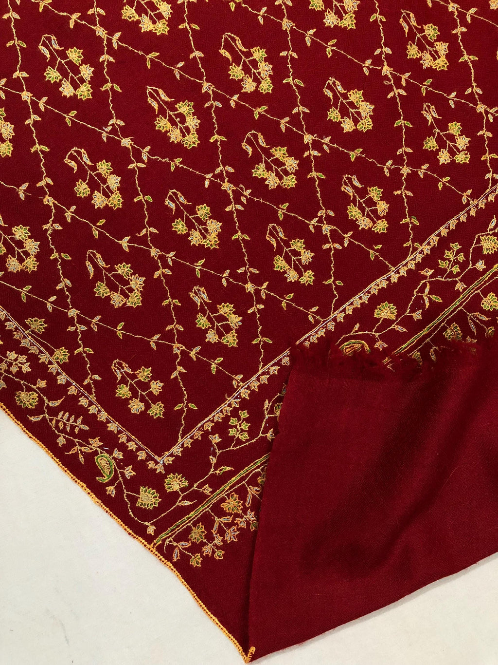 Radiant red jaal embroidery handcrafted pashmina scarf, bridal party gifts, bridal shower favor, gift scarf for wedding - Mehraj Crafts 