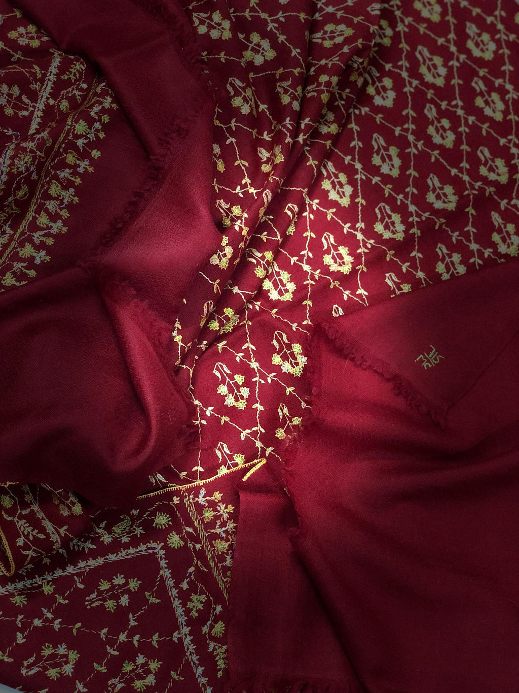 Radiant red jaal embroidery handcrafted pashmina scarf, bridal party gifts, bridal shower favor, gift scarf for wedding - Mehraj Crafts 