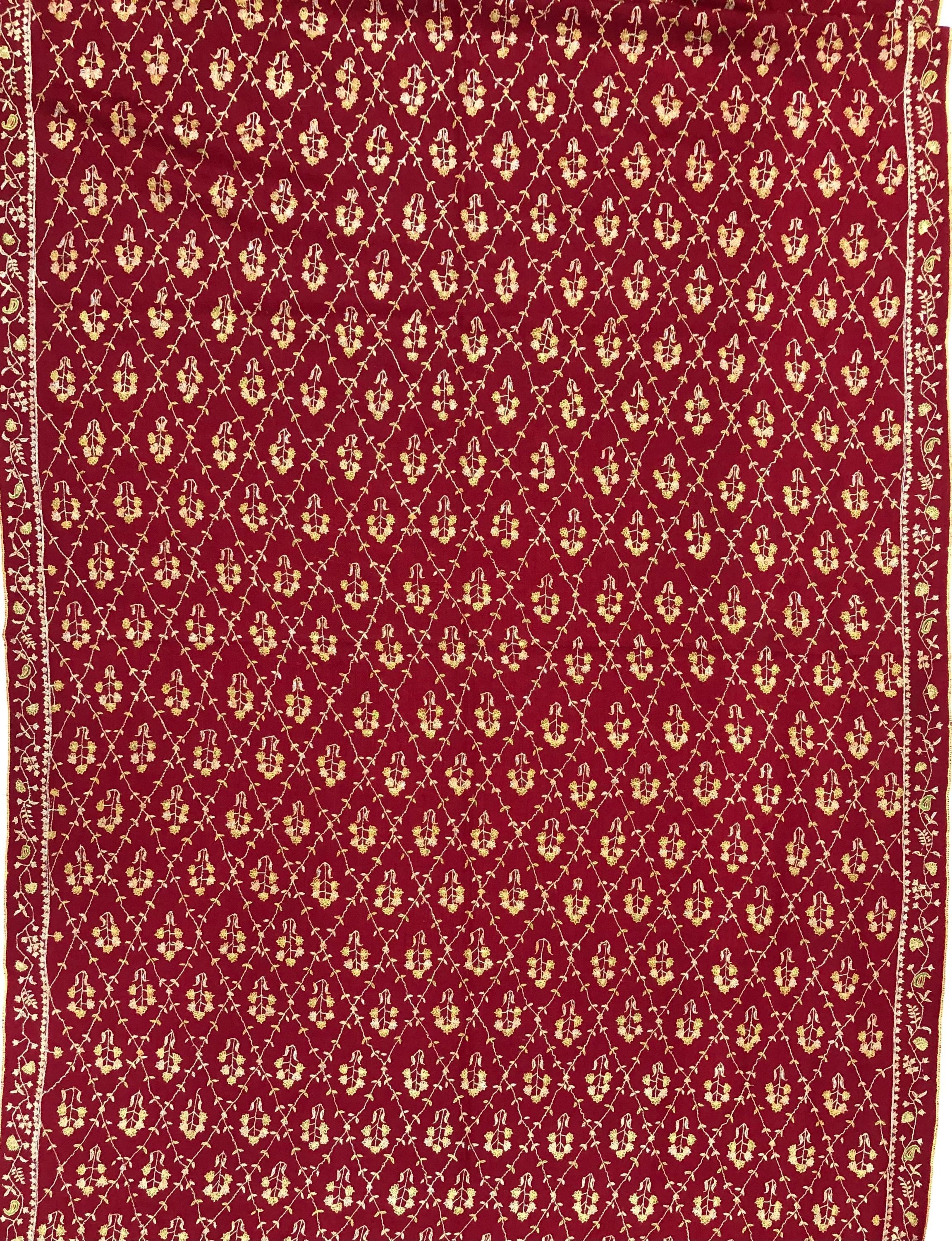 Radiant red jaal embroidery handcrafted pashmina scarf, bridal party gifts, bridal shower favor, gift scarf for wedding - Mehraj Crafts 