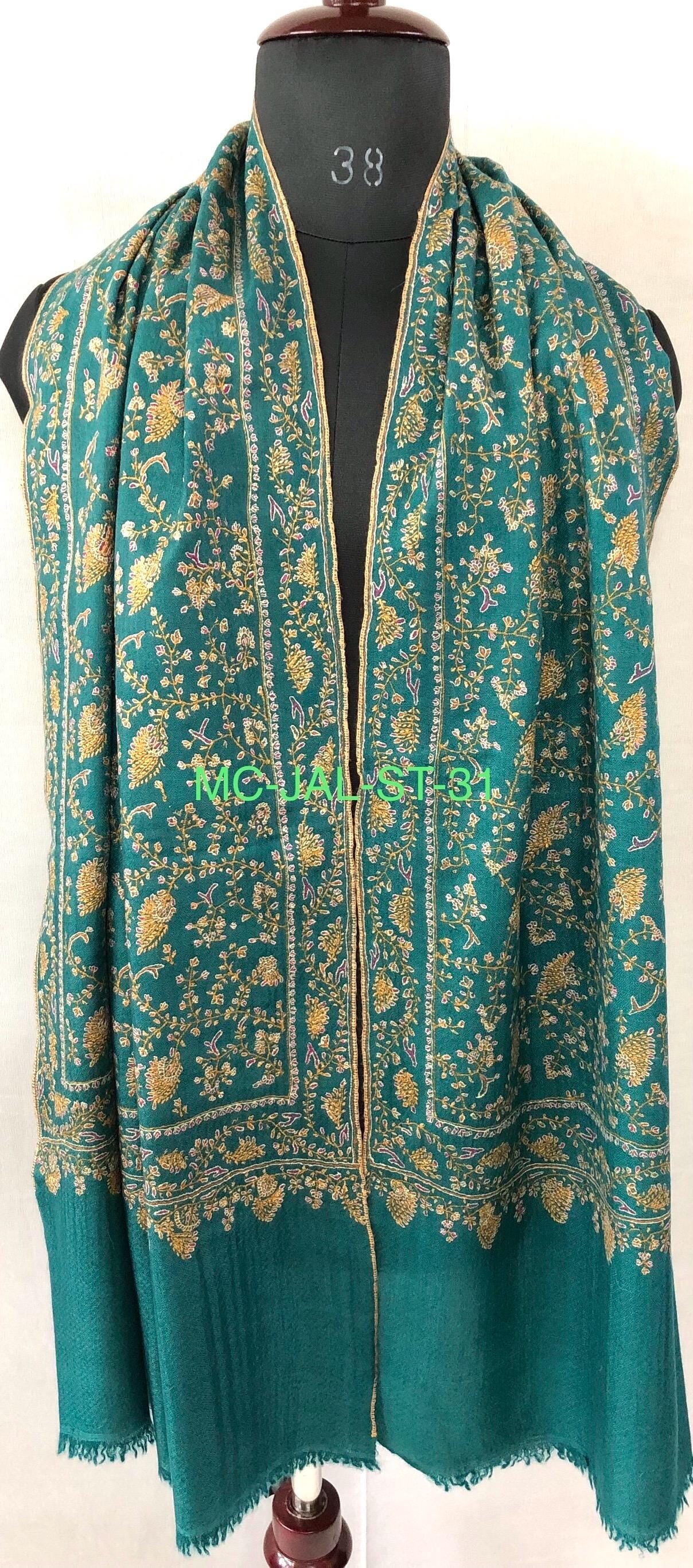 Antique green luxury jaal pashmina scarf, pashmina shawl, gift scarf for wedding, bridesmaid shawl, moms gift, shawls and wraps - Mehraj Crafts 