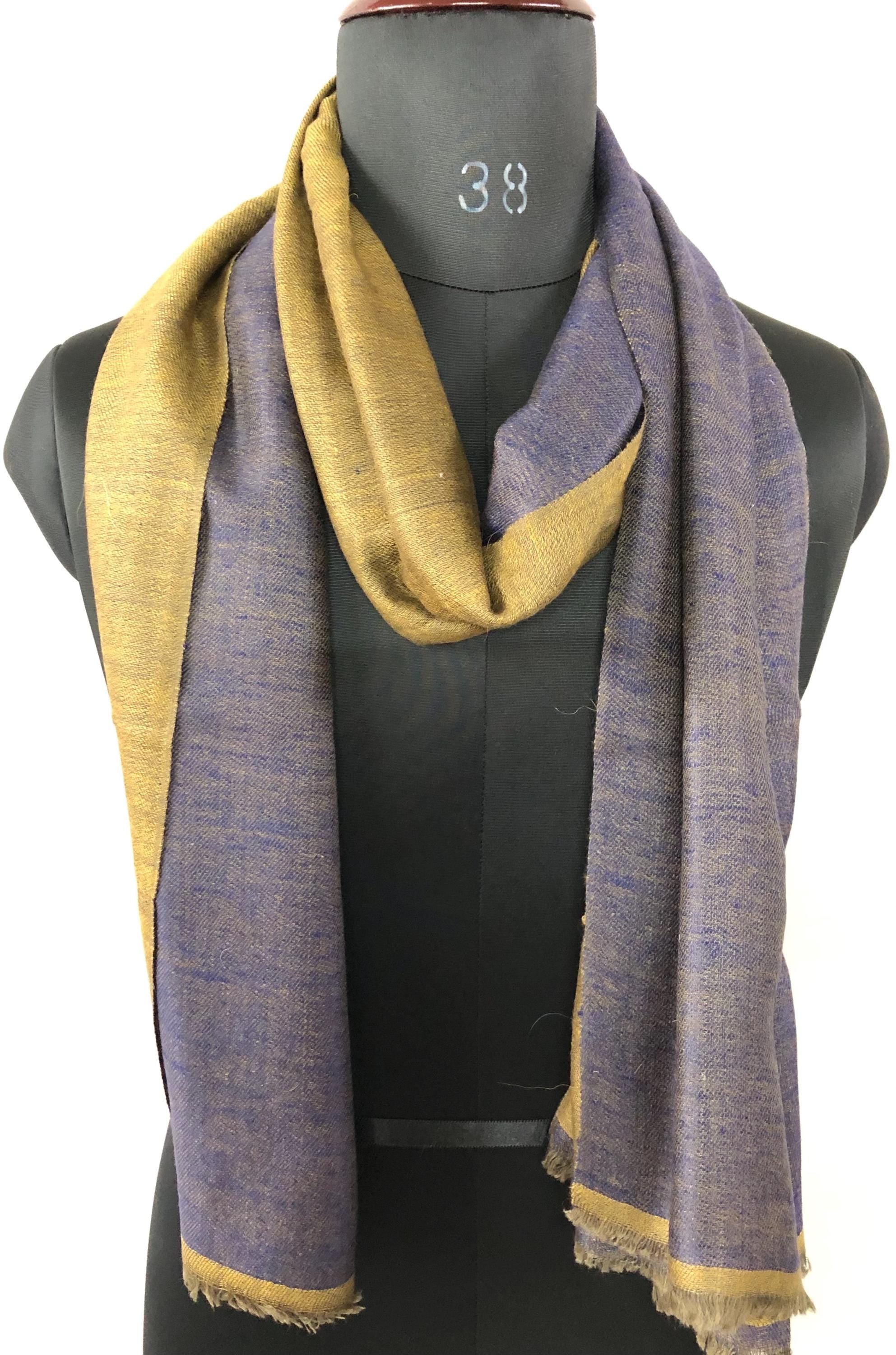 Mustard gold and navy blue reversible handmade pashmina scarf, Bridesmaid Shawl, Wedding favors for guests in bulk, Custom Scarf - Mehraj Crafts 