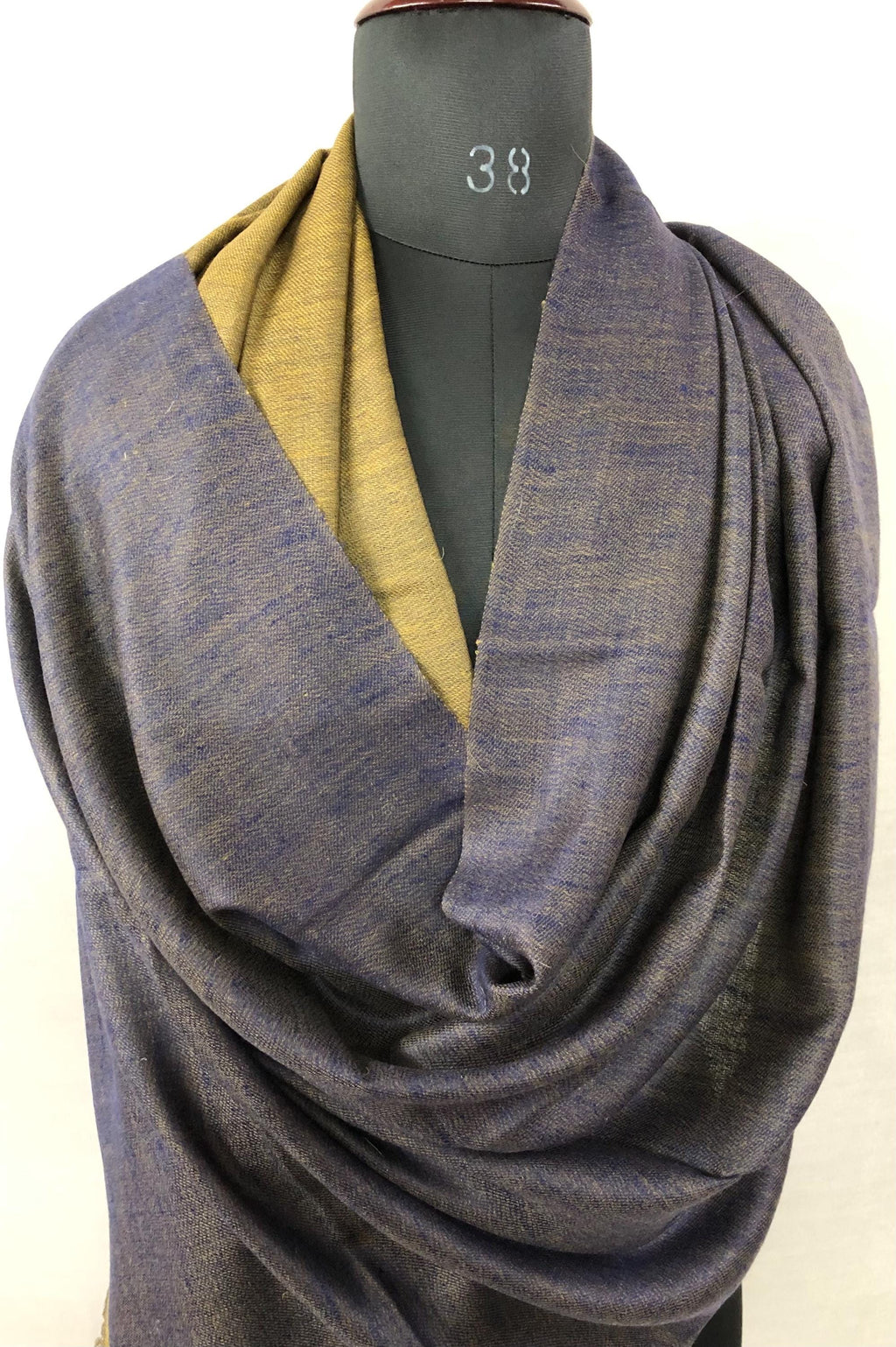 Handmade Reversible Cashmere Pashmina Scarf: Mustard Gold & Navy Blue