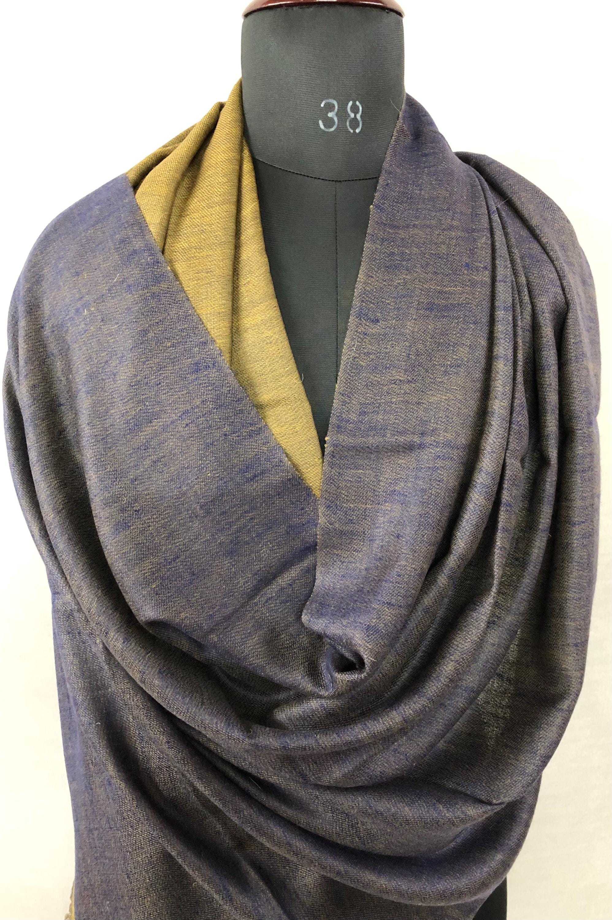 Handmade Reversible Cashmere Pashmina Scarf: Mustard Gold & Navy Blue