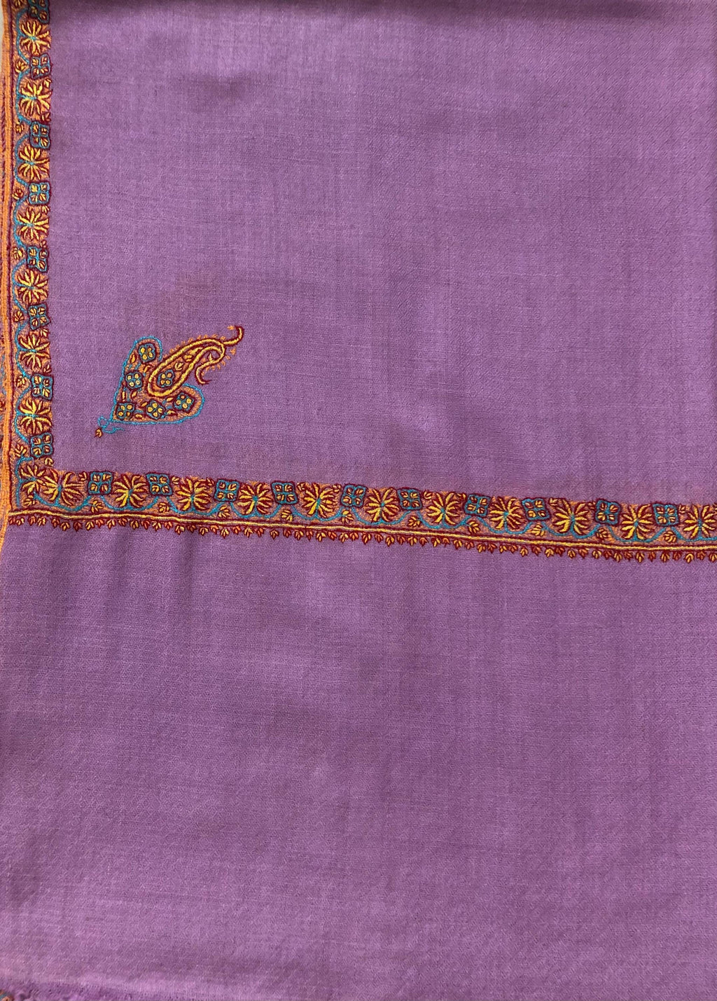 Crocus petal Micro Fine Sozni Hand Embroidered Border Handwoven Real Cashmere Pashmina Stole Scarf Shawl - Mehraj Crafts 