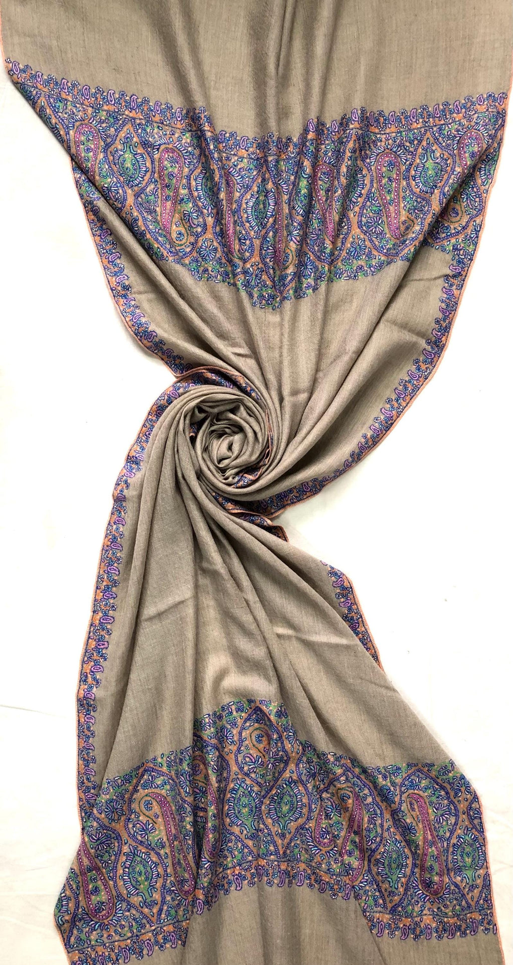 Natural grace embroidered elegant pashmina scarf, cashmere scarf, thinking of you gift, new year gift, warm and luxurious wrap - Mehraj Crafts 