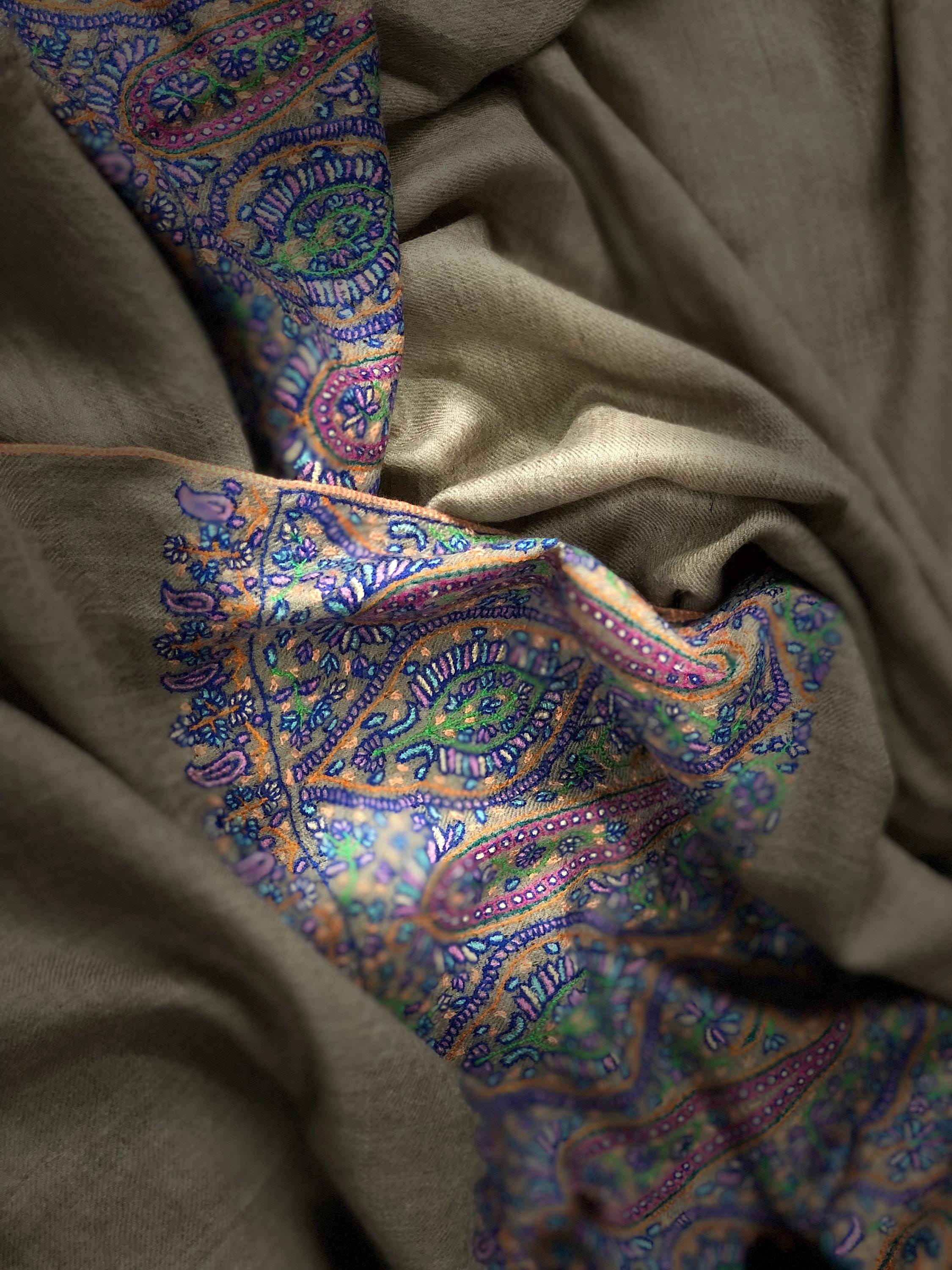 Natural grace embroidered elegant pashmina scarf, cashmere scarf, thinking of you gift, new year gift, warm and luxurious wrap - Mehraj Crafts 