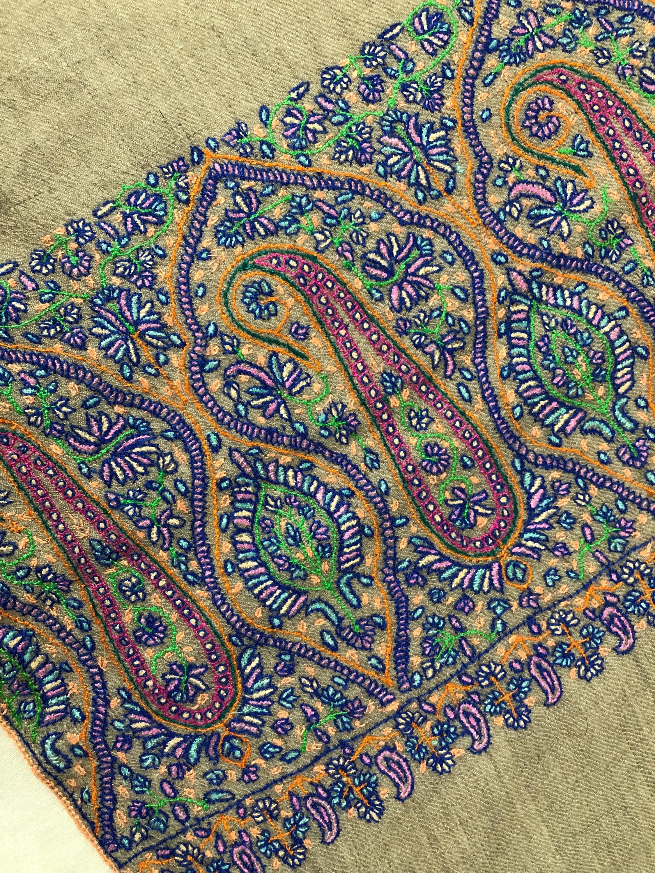 Natural grace embroidered elegant pashmina scarf, cashmere scarf, thinking of you gift, new year gift, warm and luxurious wrap - Mehraj Crafts 