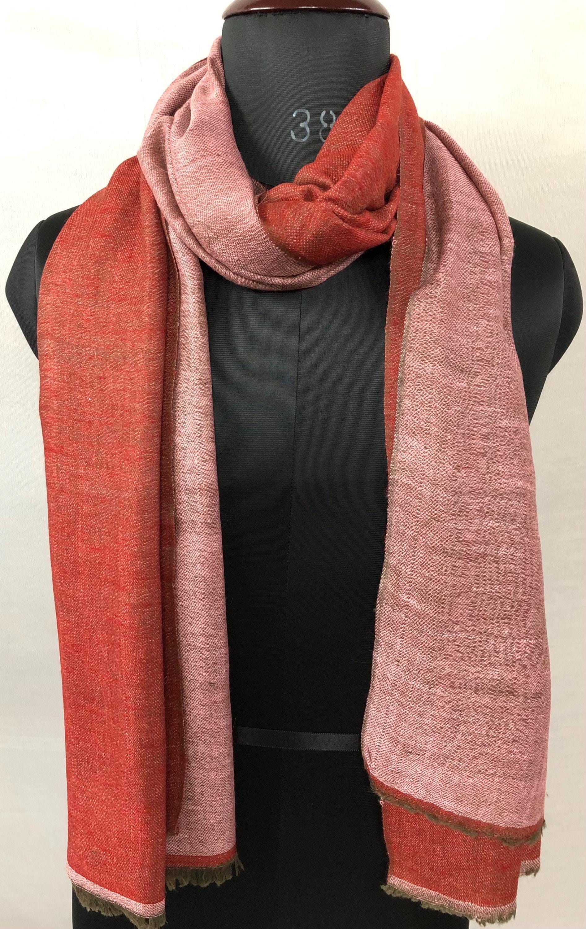 Brick red and pink velvet Reversible Handmade Real Cashmere Pashmina wrap Scarf - Mehraj Crafts 