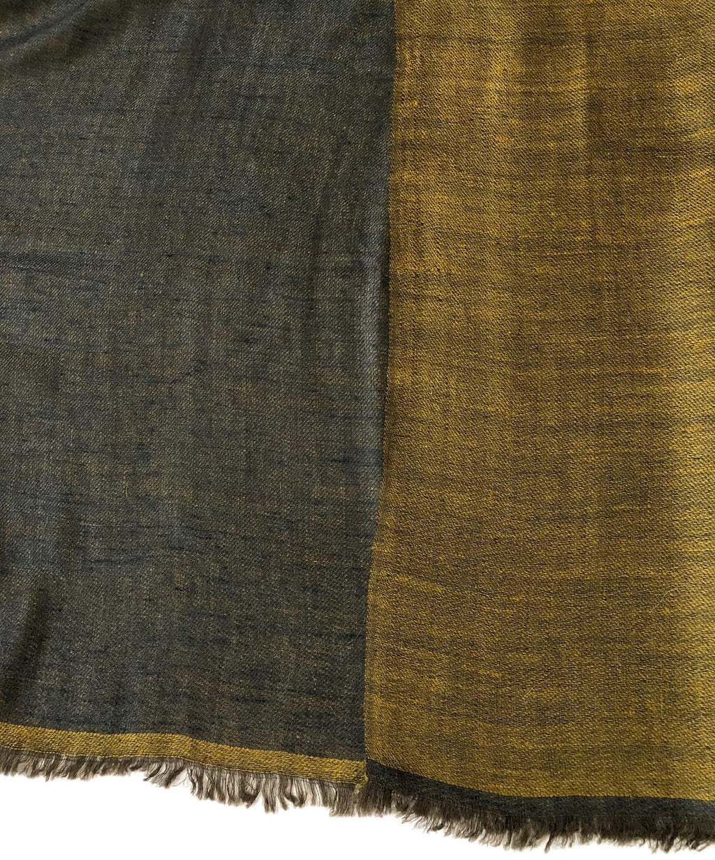 Mustard gold and charcoal grey Reversible Handmade Real Cashmere Pashmina Scarf - Mehraj Crafts 