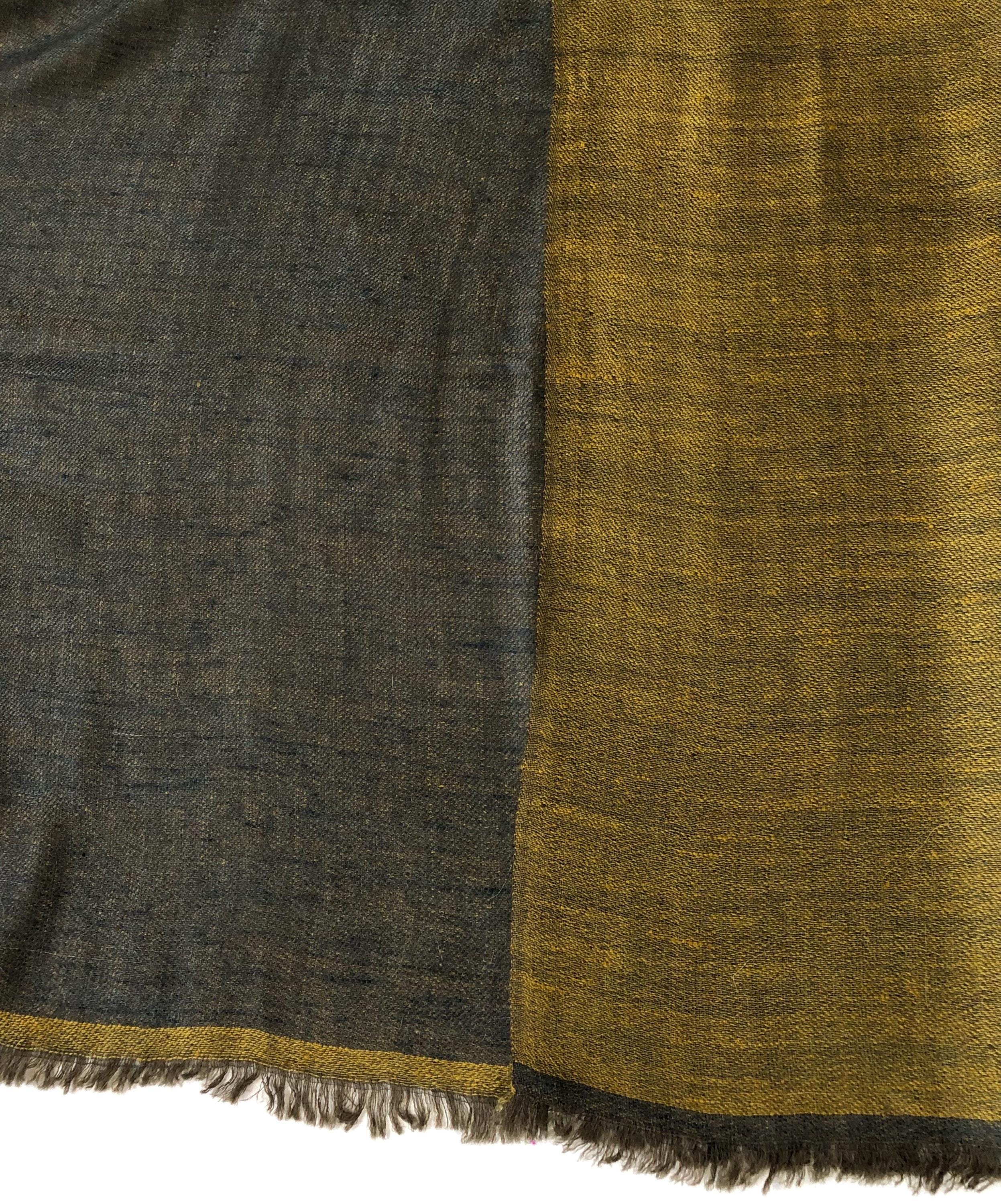 Mustard gold and charcoal grey Reversible Handmade Real Cashmere Pashmina Scarf - Mehraj Crafts 