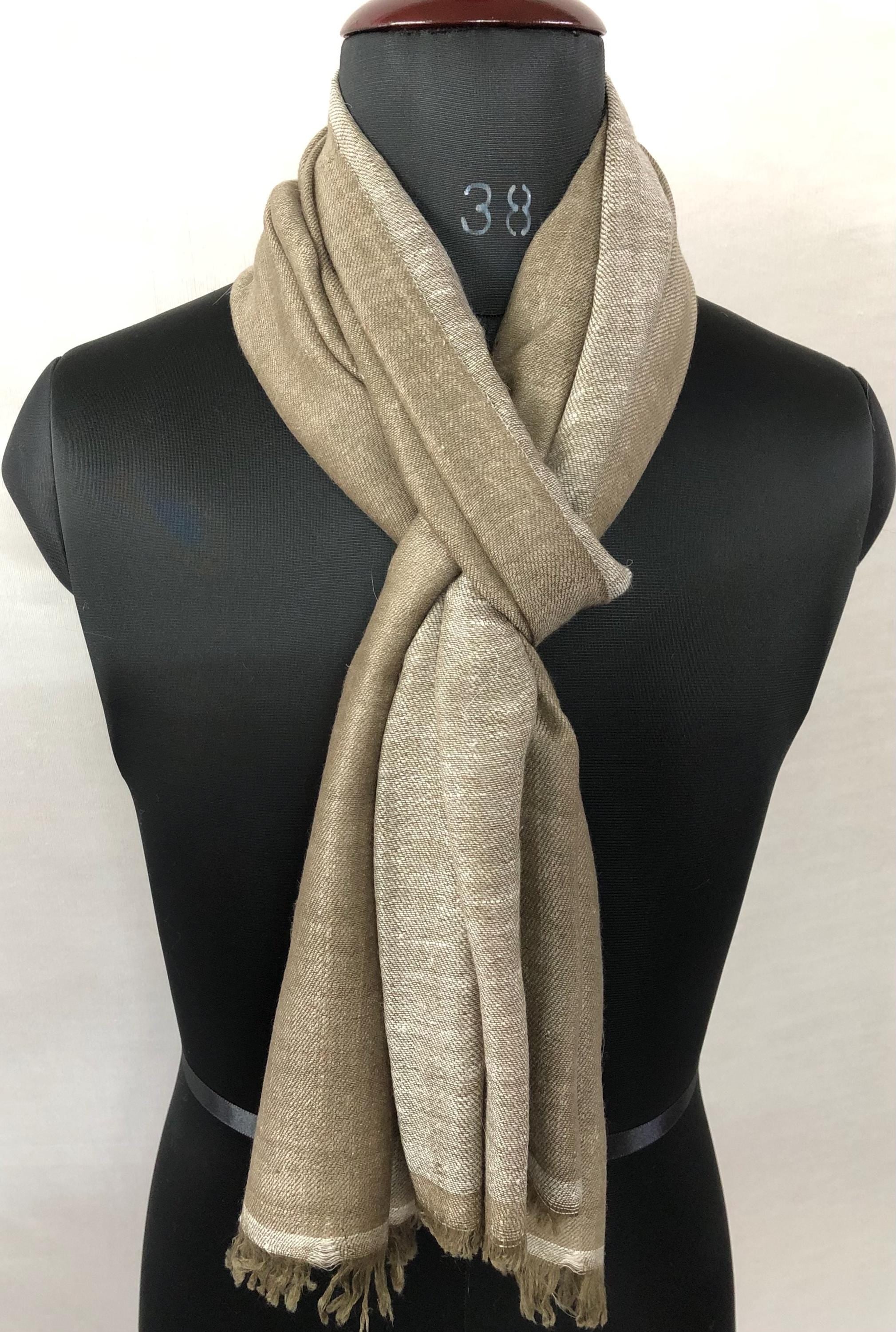 Timeless off-white and walnut Reversible Handmade Real Cashmere Pashmina Scarf - Mehraj Crafts 