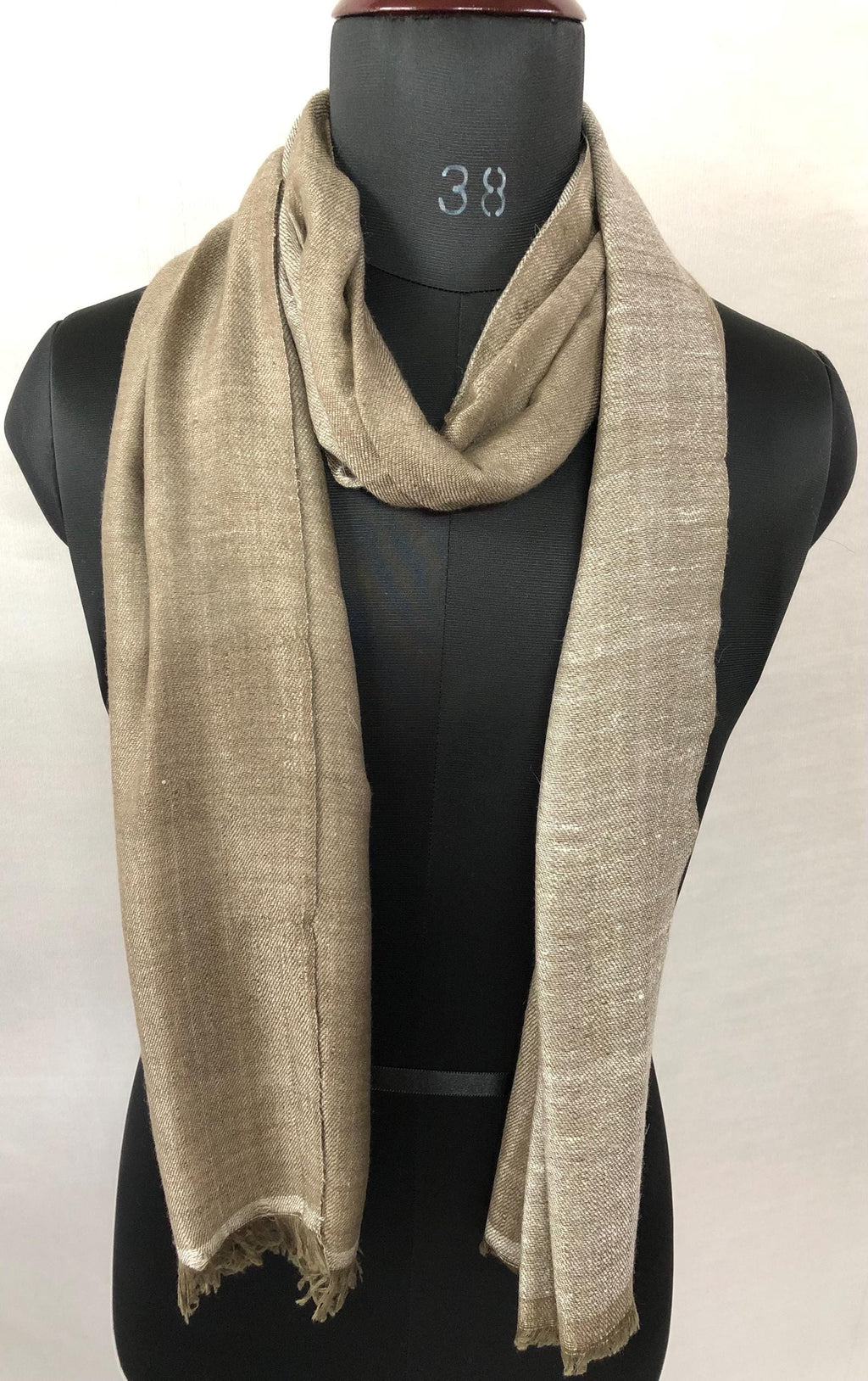 Timeless off-white and walnut Reversible Handmade Real Cashmere Pashmina Scarf - Mehraj Crafts 