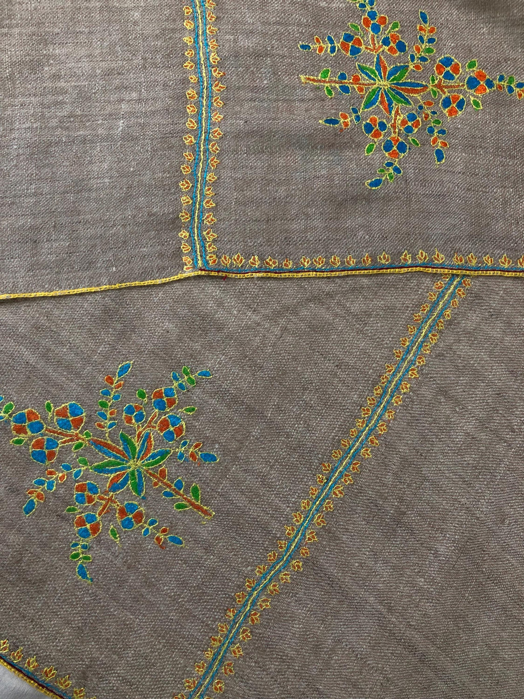 Exclusive Natural Kashmir pashmina GI certified hand spun handwoven floral super micro fine embroidered winter shawl - Mehraj Crafts 