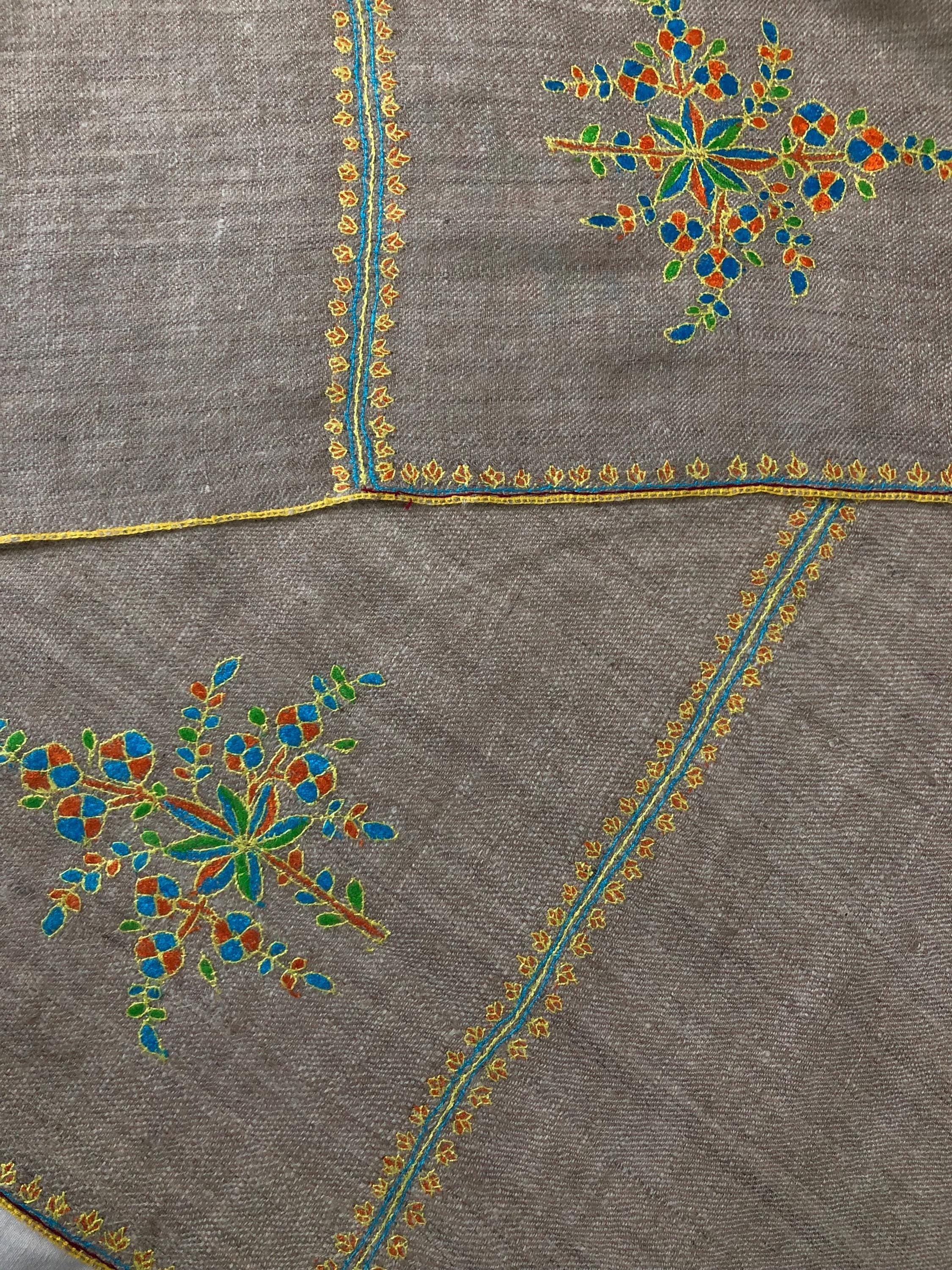 Exclusive Natural Kashmir pashmina GI certified hand spun handwoven floral super micro fine embroidered winter shawl - Mehraj Crafts 