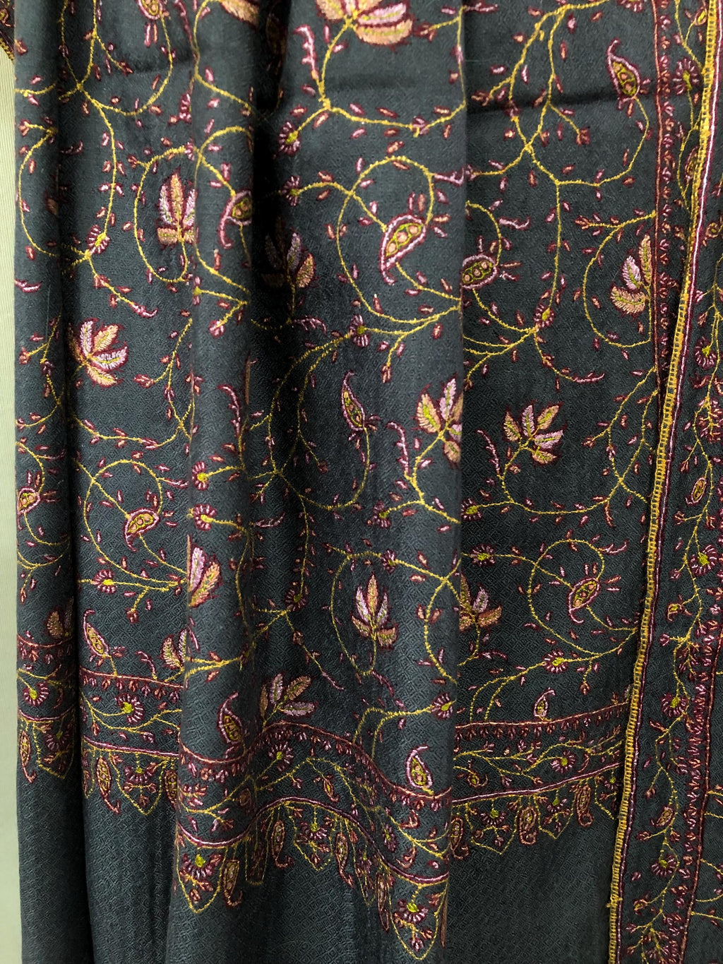 Charcoal gray maple jaal GI pashmina embroidered scarf, Indian shawl, women scarf, luxury, nikkah, festival,  pashmina scarf - Mehraj Crafts 