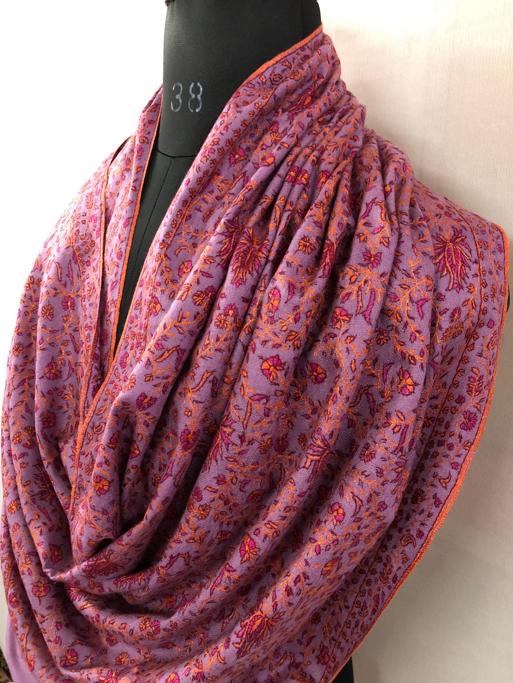 Noble purple gi certified luxury pashmina jaal embroidered scarf, luxury fabric, best gift for mom, bride gift, birthday present - Mehraj Crafts 