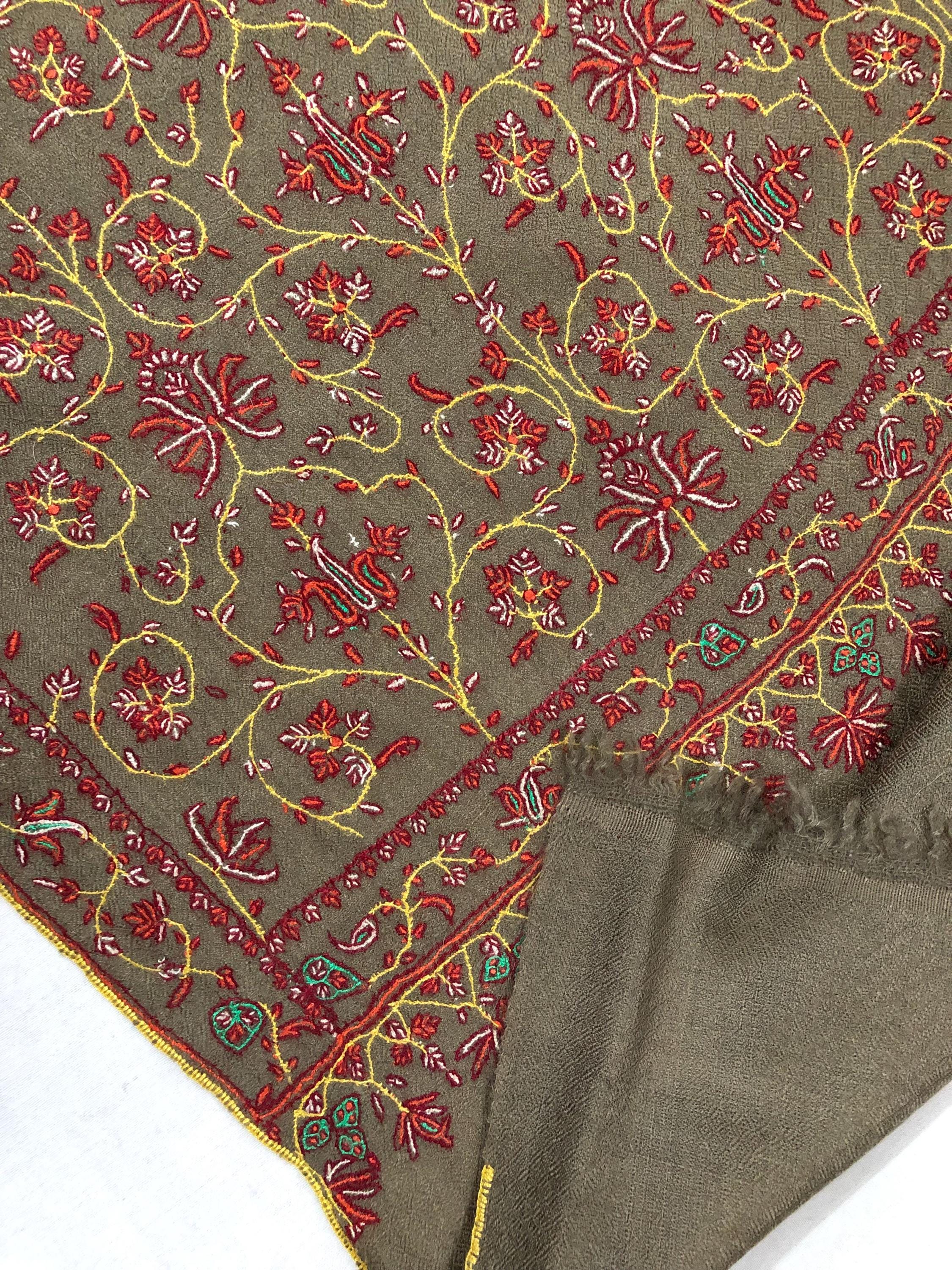 Elegant royal taupe jaal embroidery artisanal cashmere pashmina shawl, scarf, bridesmaid gift, bridal shawl, wedding shawl, scarf - Mehraj Crafts 