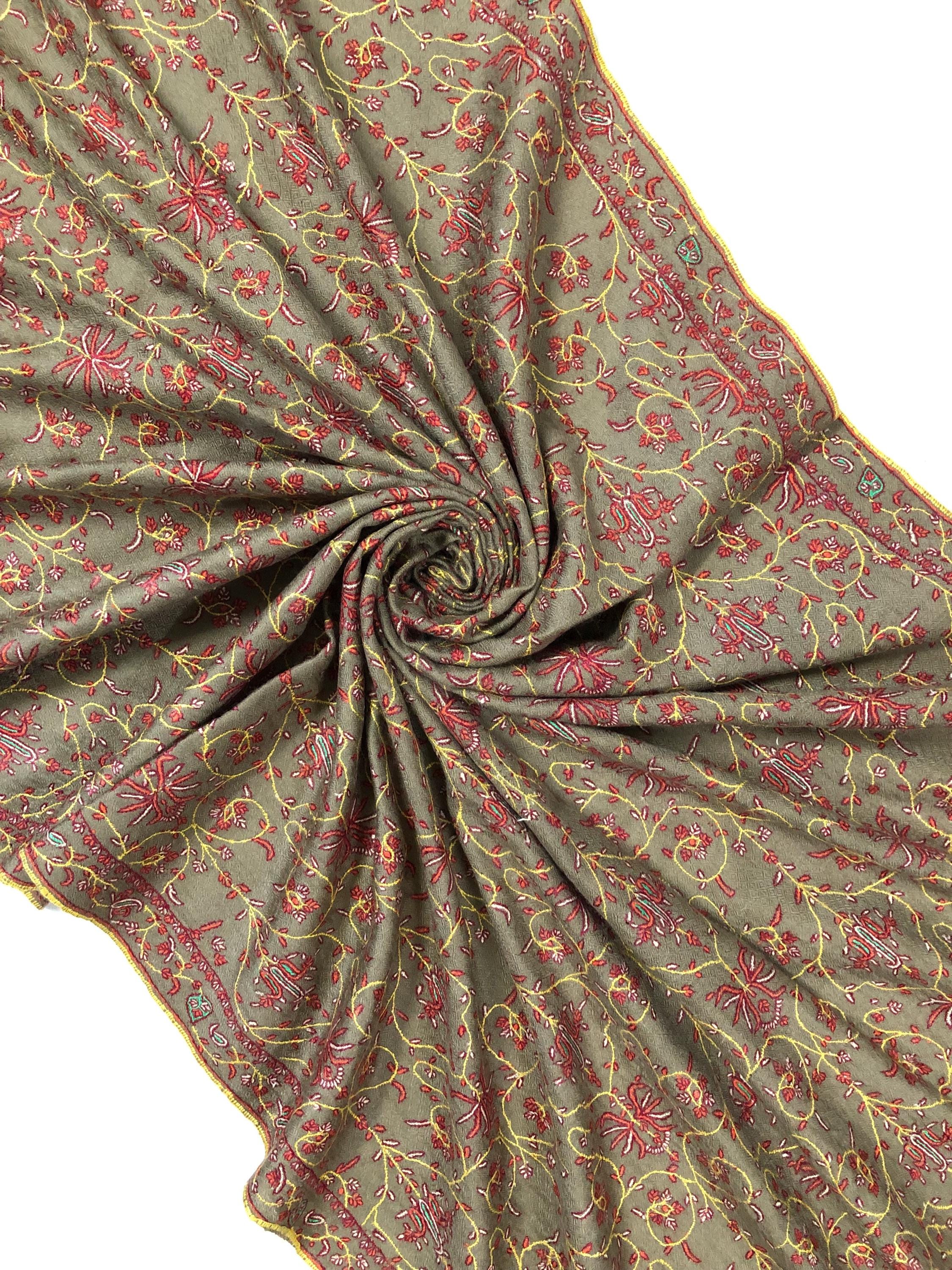 Elegant royal taupe jaal embroidery artisanal cashmere pashmina shawl, scarf, bridesmaid gift, bridal shawl, wedding shawl, scarf - Mehraj Crafts 