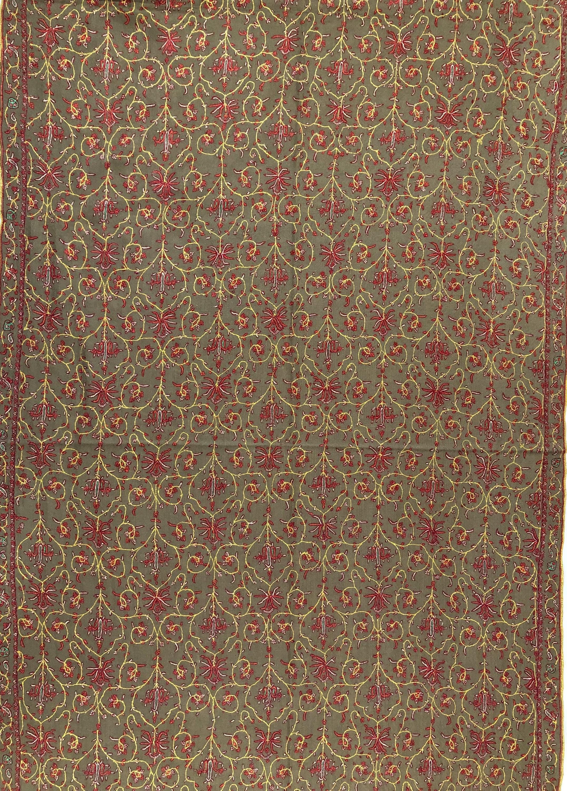 Handwoven Cashmere Pashmina Shawl: Taupe Jaal Embroidery, Bridal Wedding Scarf | 70 cms X 200 cms