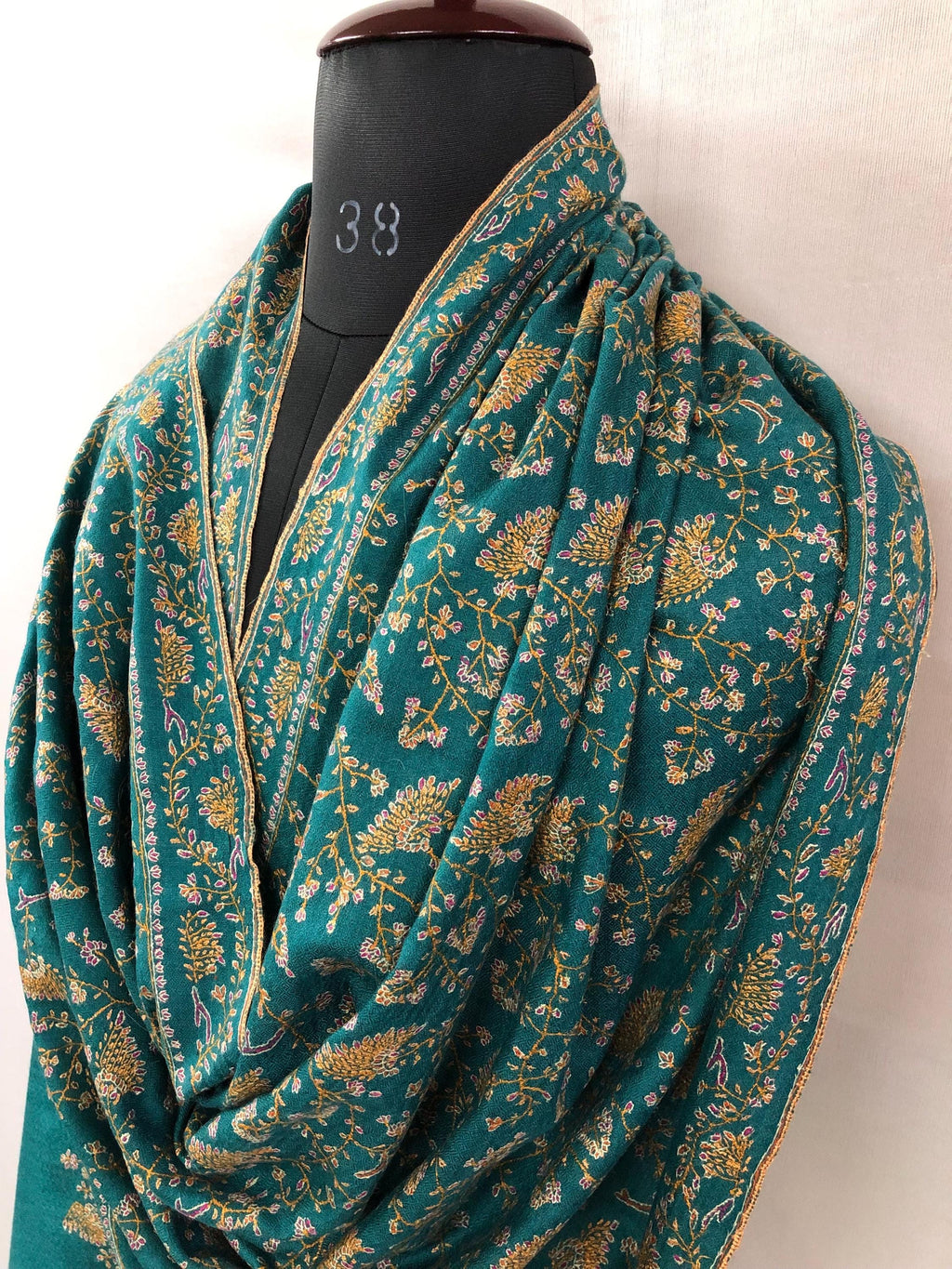 Antique green luxury jaal pashmina scarf, pashmina shawl, gift scarf for wedding, bridesmaid shawl, moms gift, shawls and wraps - Mehraj Crafts 