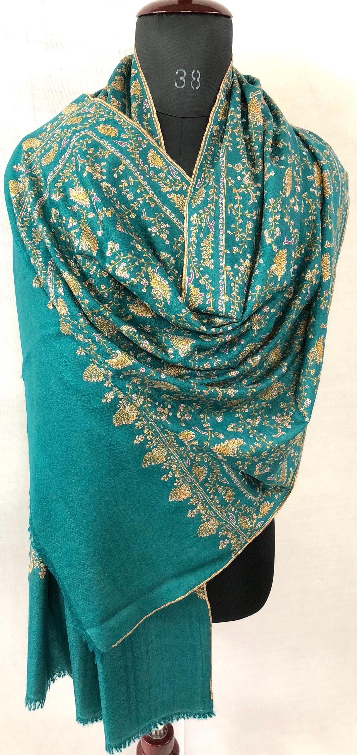 Antique green luxury jaal pashmina scarf, pashmina shawl, gift scarf for wedding, bridesmaid shawl, moms gift, shawls and wraps - Mehraj Crafts 
