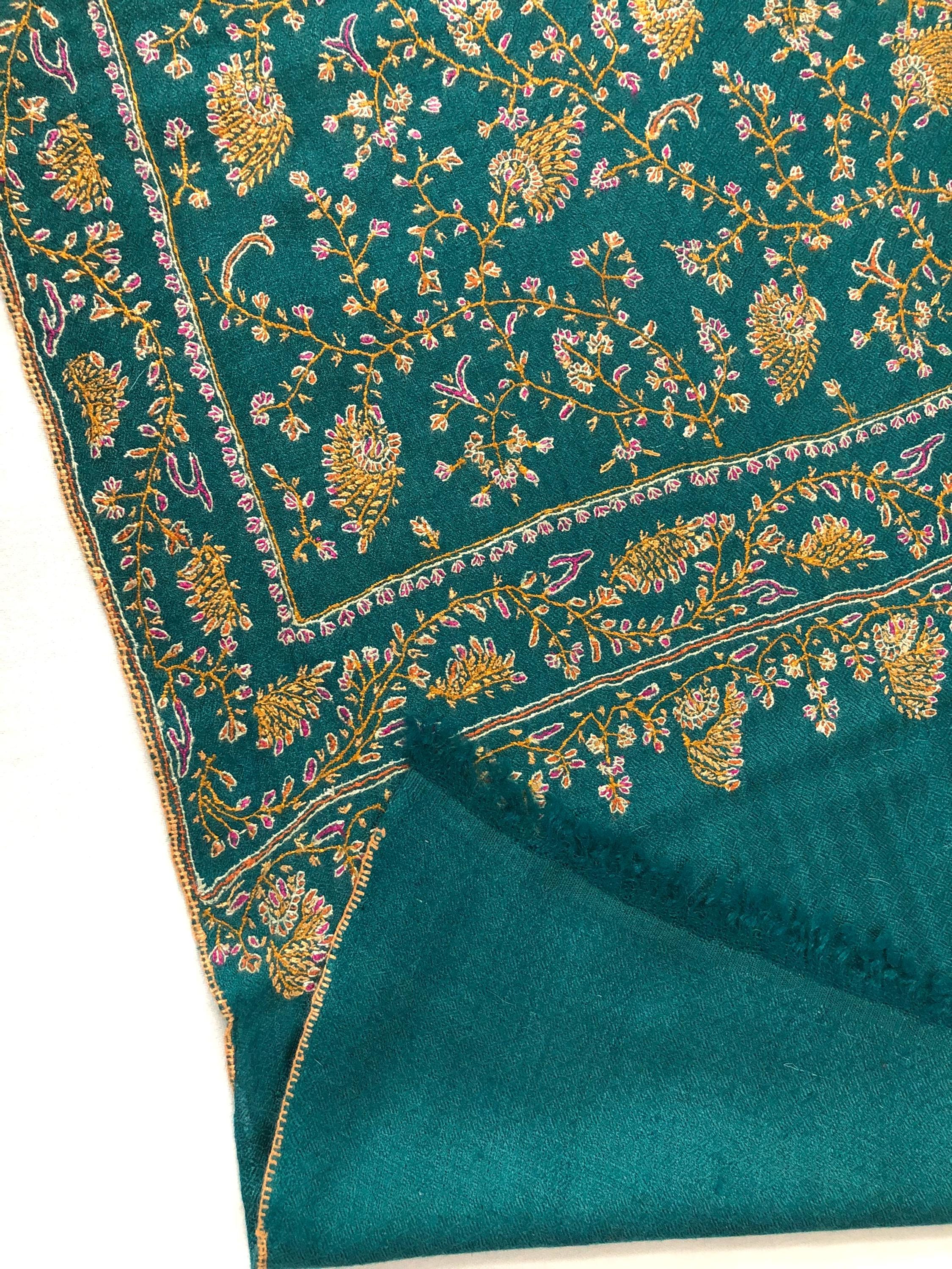 Antique green luxury jaal pashmina scarf, pashmina shawl, gift scarf for wedding, bridesmaid shawl, moms gift, shawls and wraps - Mehraj Crafts 
