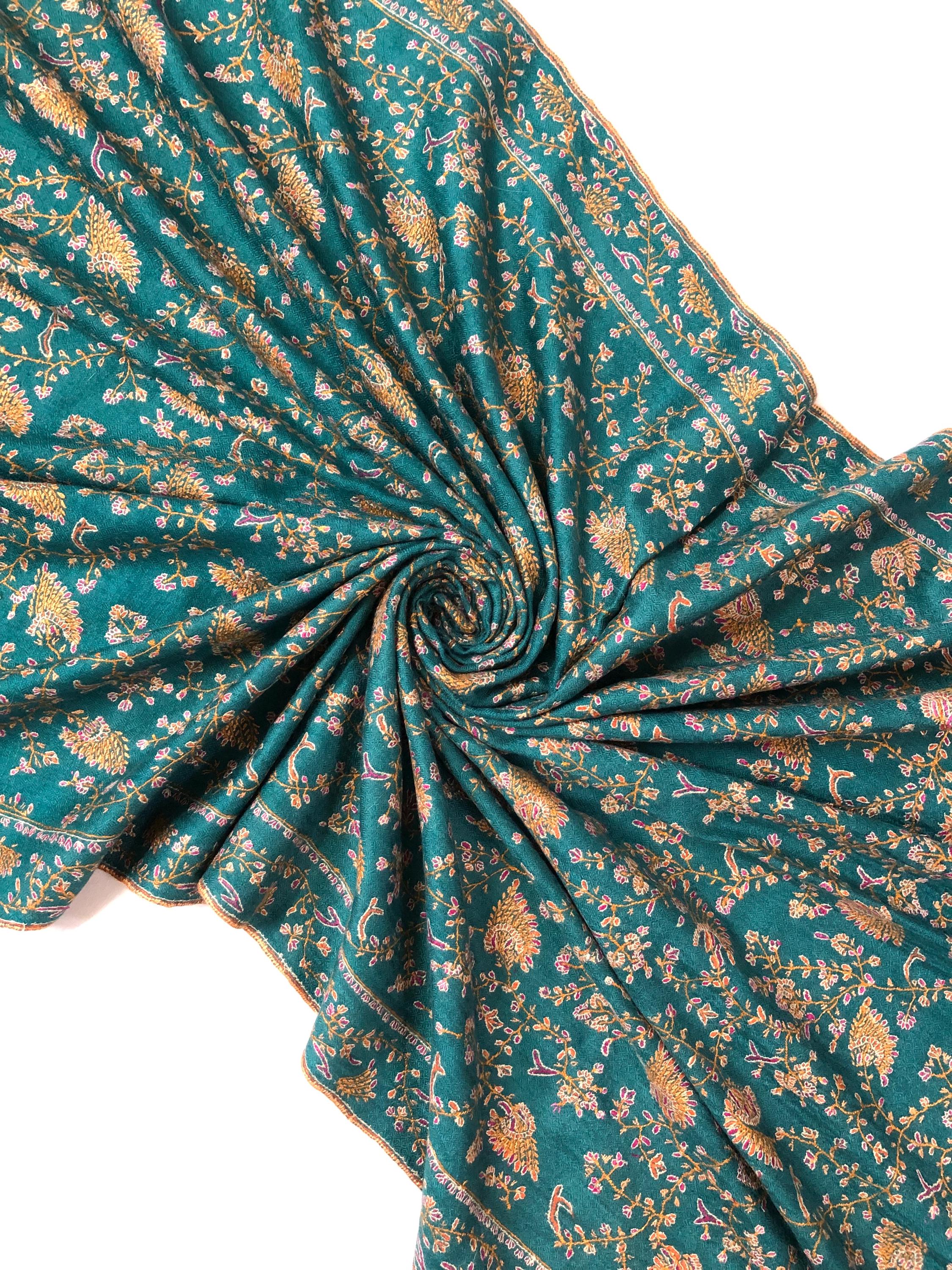 Antique green luxury jaal pashmina scarf, pashmina shawl, gift scarf for wedding, bridesmaid shawl, moms gift, shawls and wraps - Mehraj Crafts 