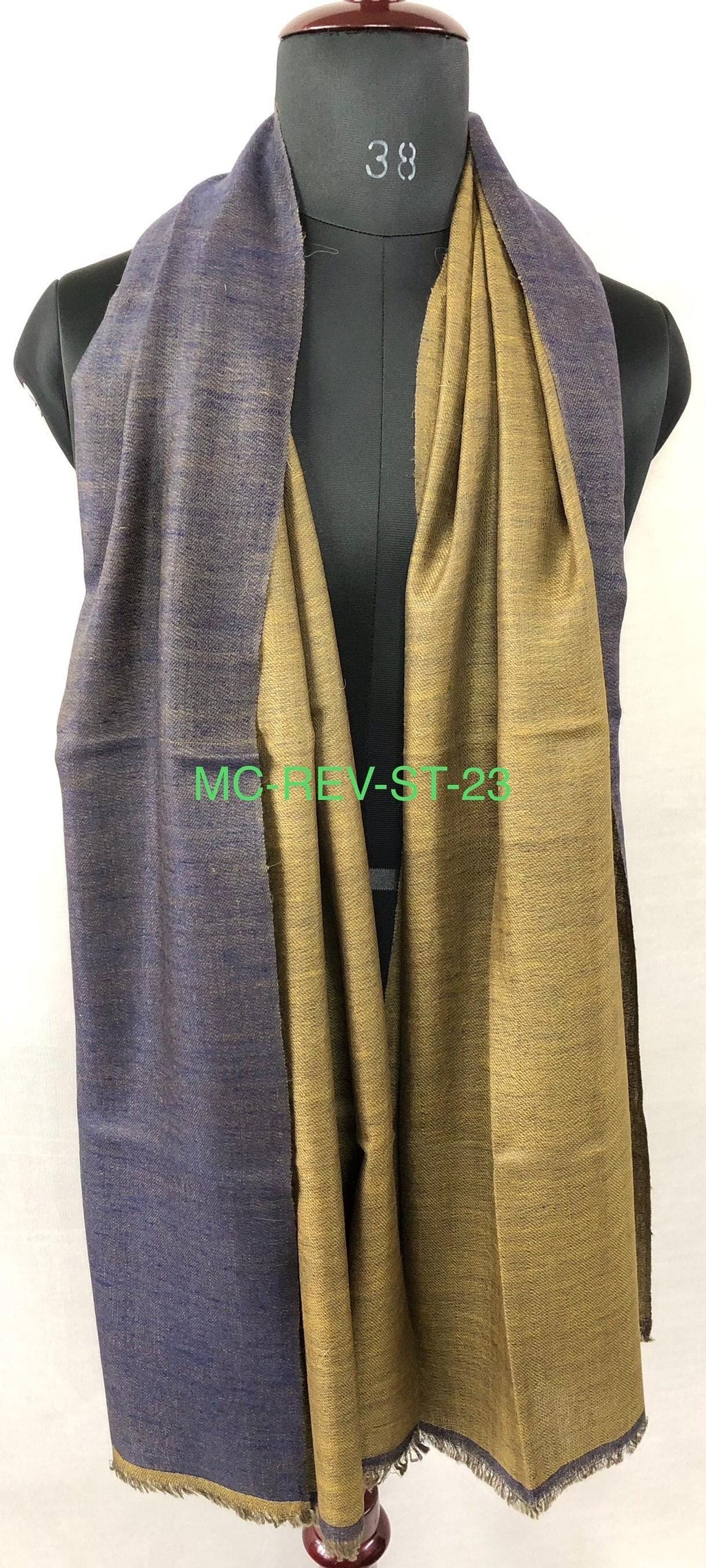 Handmade Reversible Cashmere Pashmina Scarf: Mustard Gold & Navy Blue