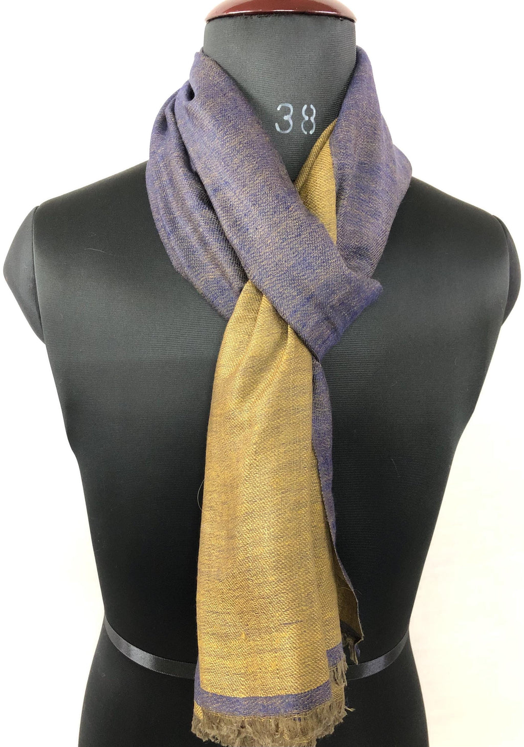 Handmade Reversible Cashmere Pashmina Scarf: Mustard Gold & Navy Blue