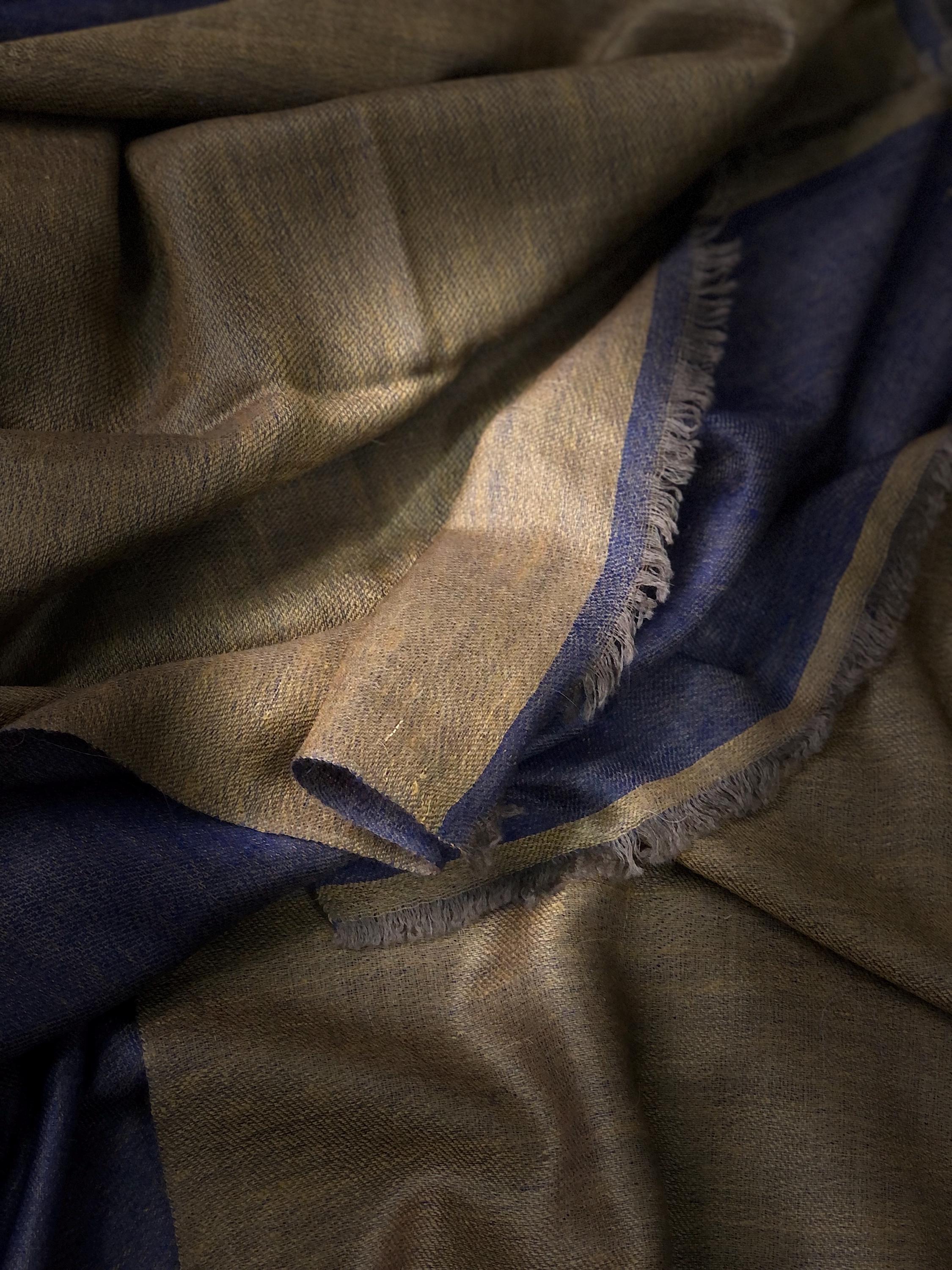 Mustard gold and navy blue reversible handmade pashmina scarf, Bridesmaid Shawl, Wedding favors for guests in bulk, Custom Scarf - Mehraj Crafts 