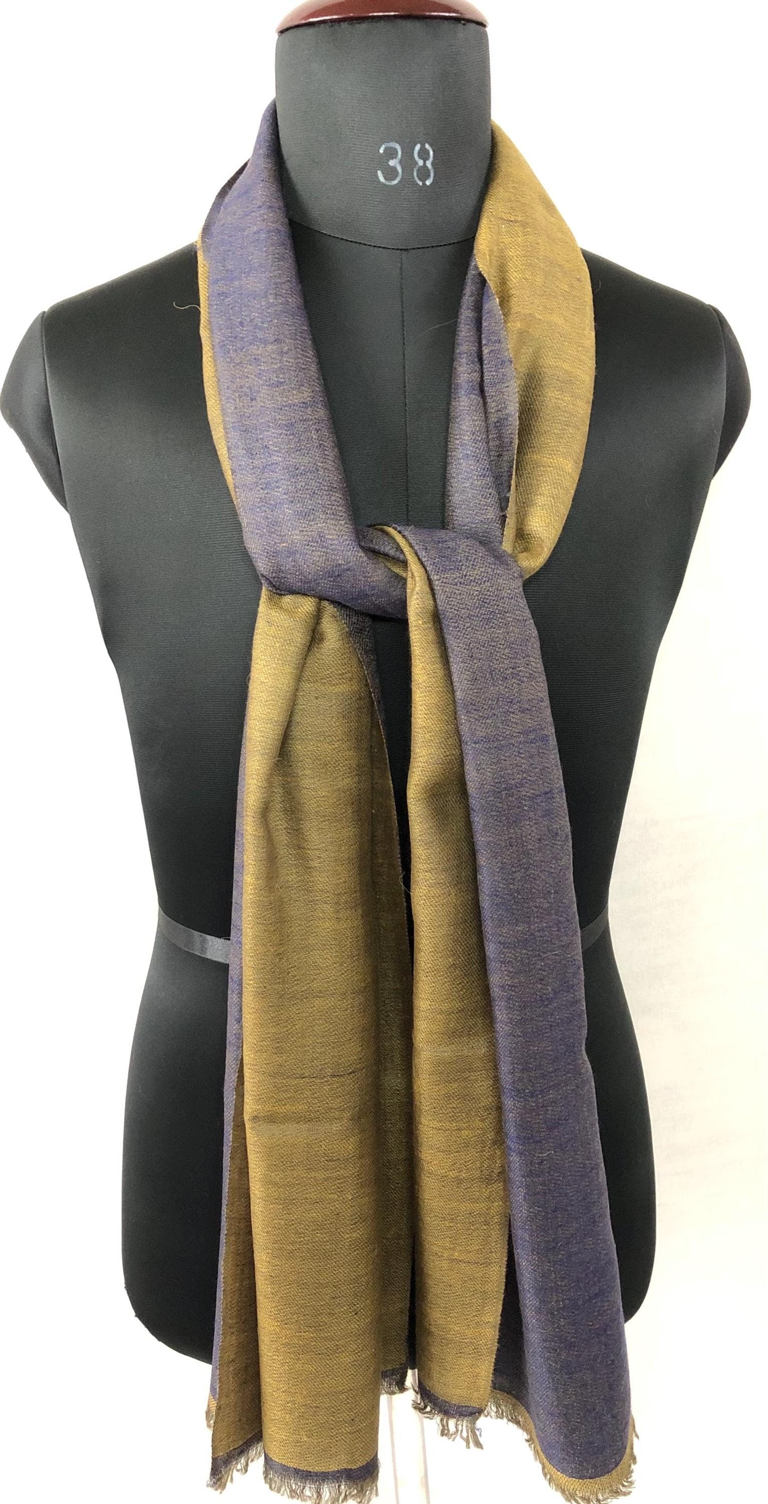 Mustard gold and navy blue reversible handmade pashmina scarf, Bridesmaid Shawl, Wedding favors for guests in bulk, Custom Scarf - Mehraj Crafts 