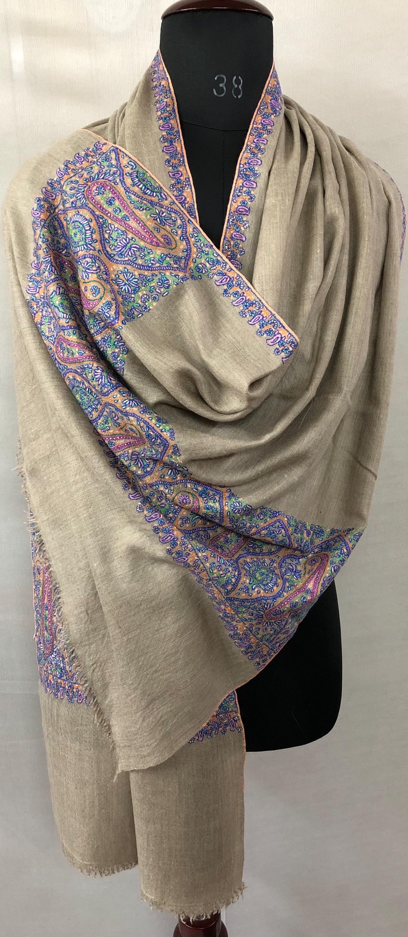 Natural grace embroidered elegant pashmina scarf, cashmere scarf, thinking of you gift, new year gift, warm and luxurious wrap - Mehraj Crafts 