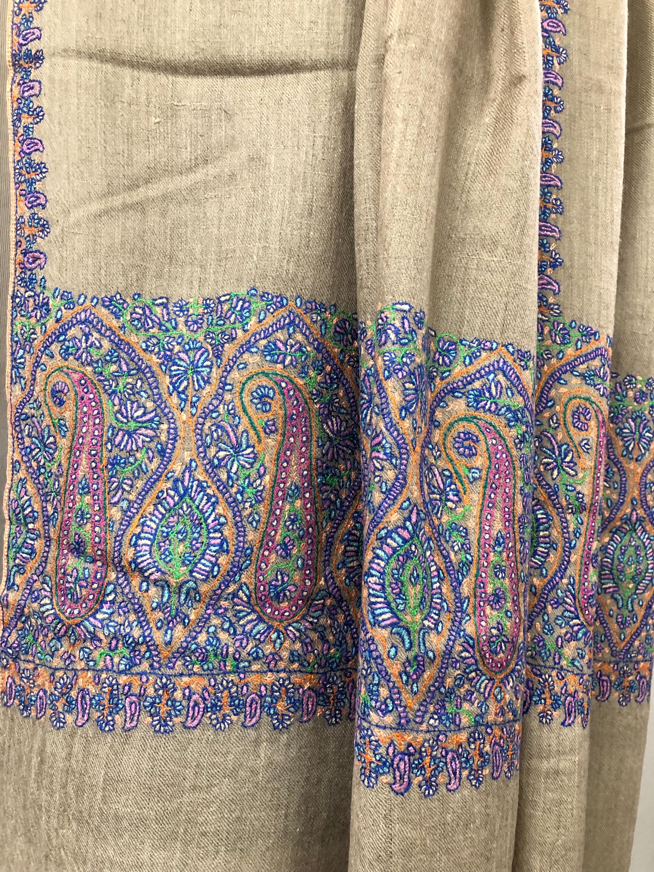 Natural grace embroidered elegant pashmina scarf, cashmere scarf, thinking of you gift, new year gift, warm and luxurious wrap - Mehraj Crafts 