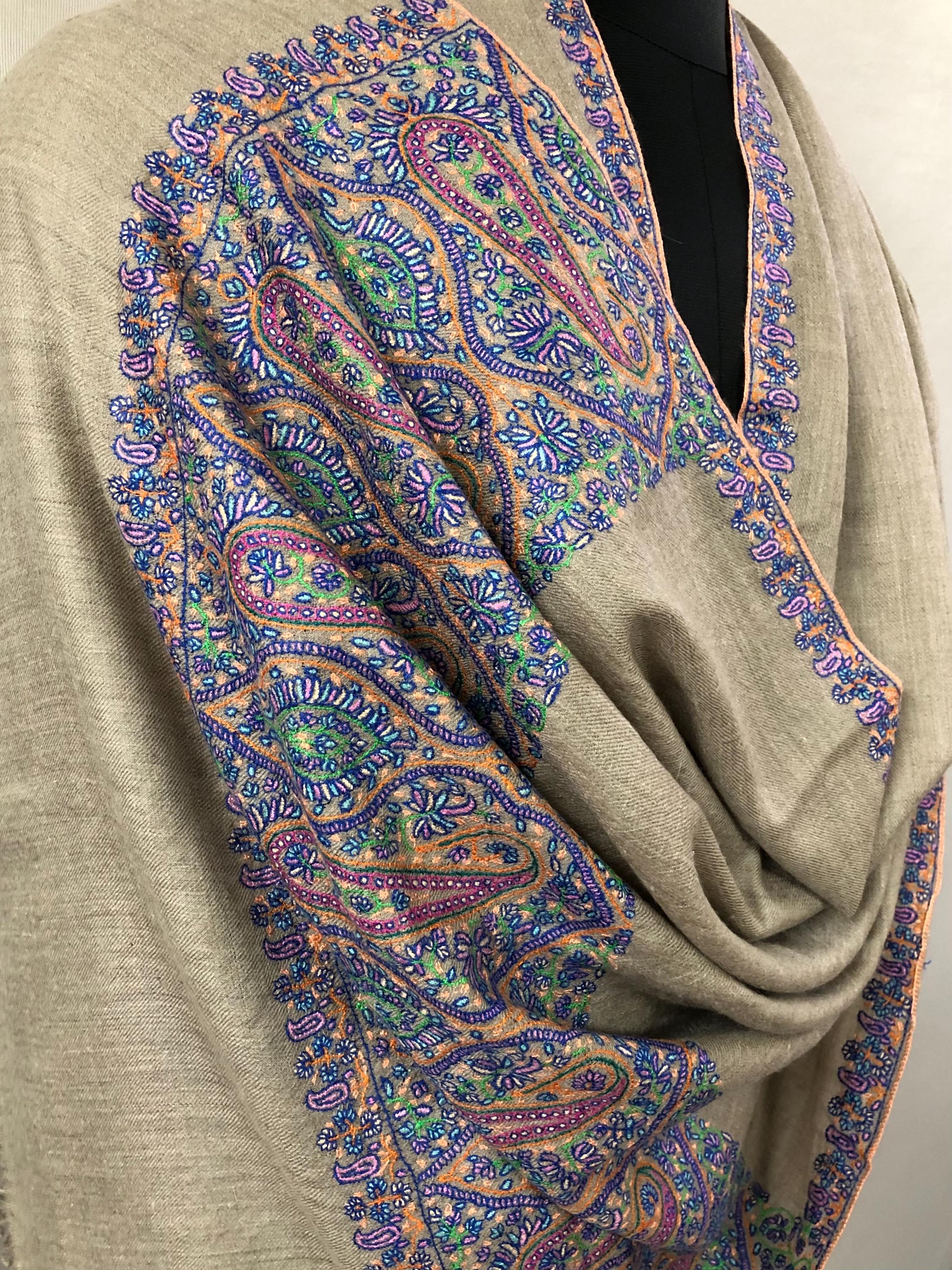 Natural grace embroidered elegant pashmina scarf, cashmere scarf, thinking of you gift, new year gift, warm and luxurious wrap - Mehraj Crafts 