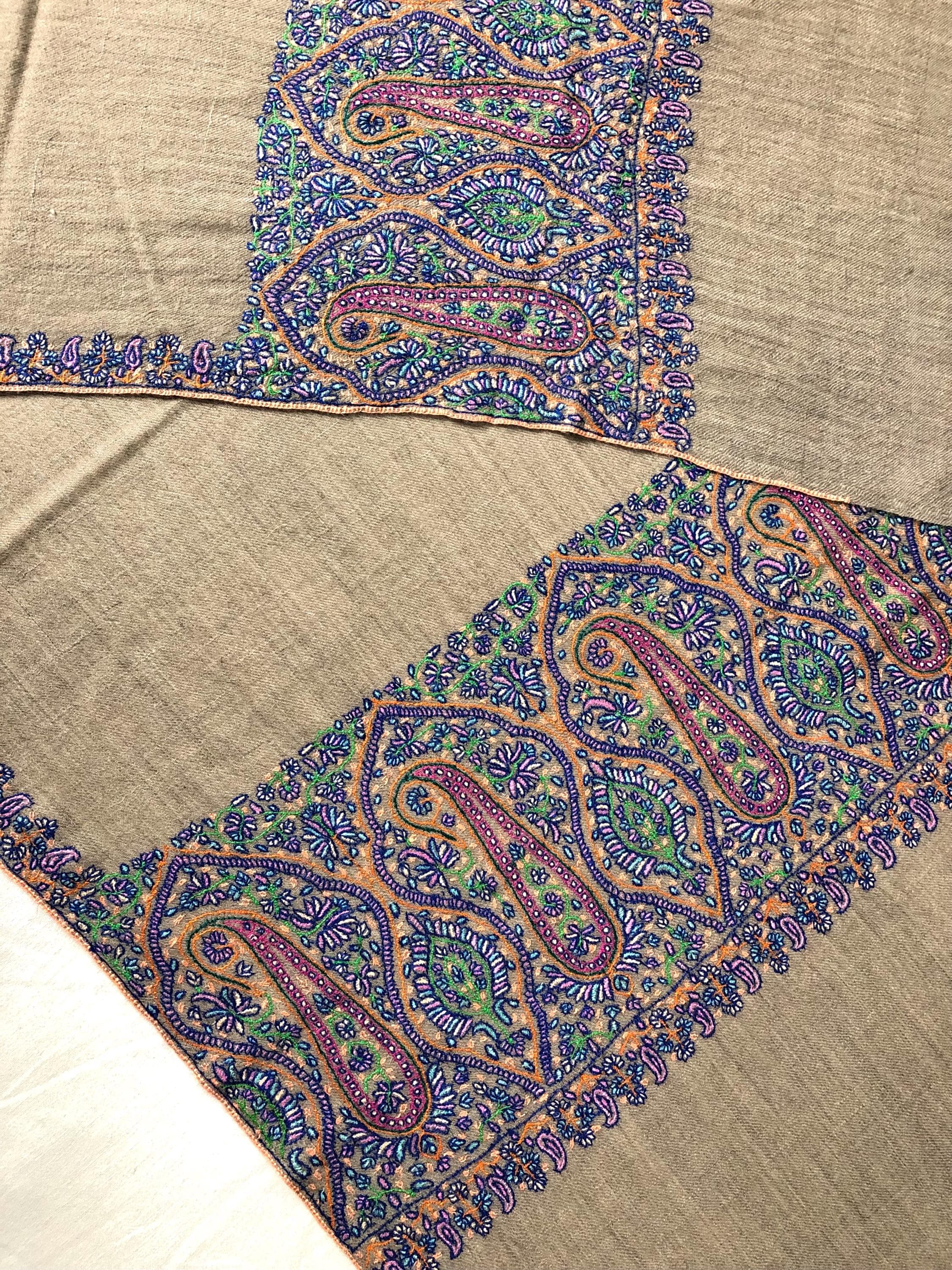 Natural grace embroidered elegant pashmina scarf, cashmere scarf, thinking of you gift, new year gift, warm and luxurious wrap - Mehraj Crafts 