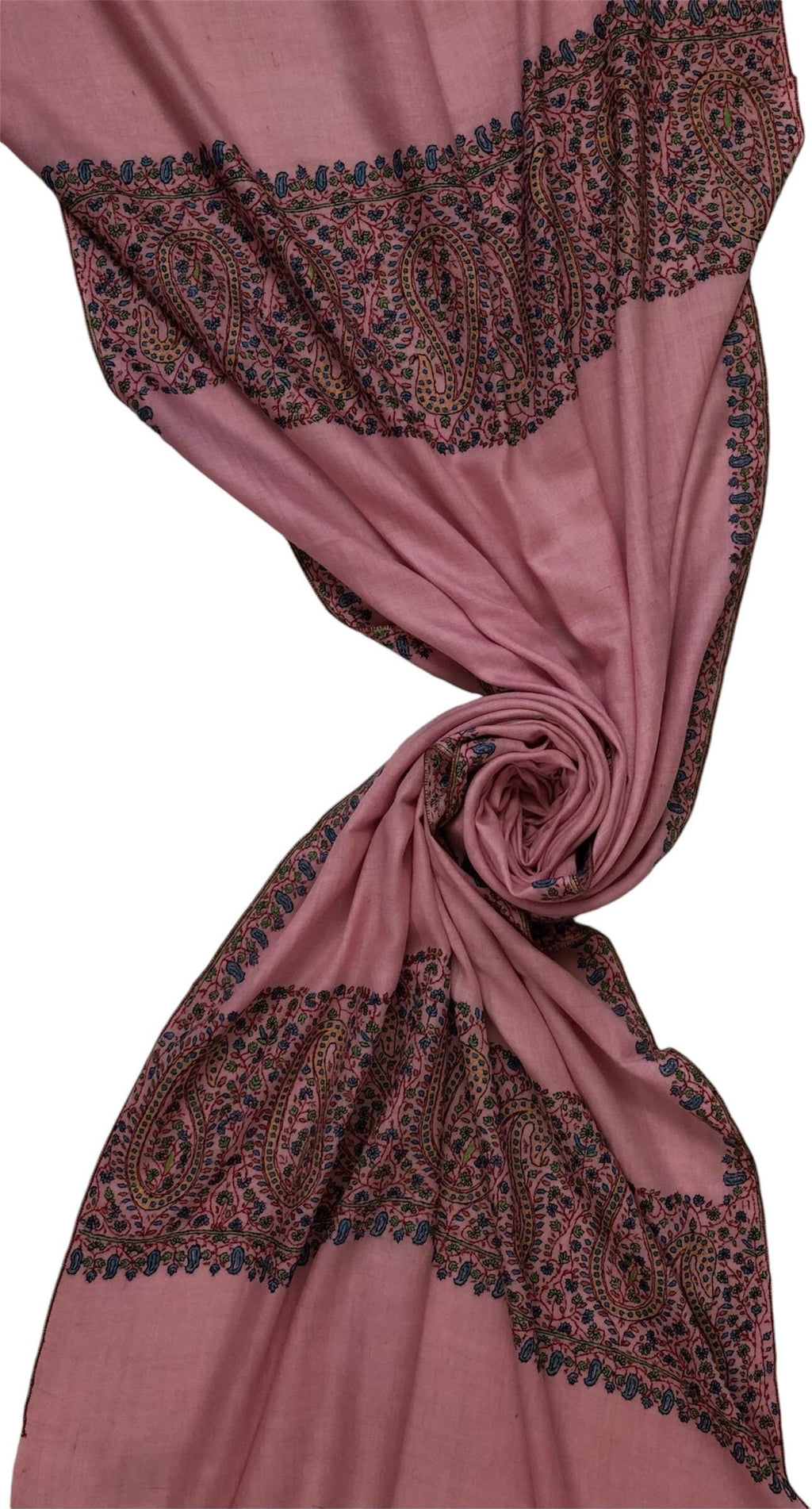 Blush elegance baby pink embroidered pashmina scarf, gift for her, winter scarf, cashmere wool scarf, warm and luxurious wrap - Mehraj Crafts 