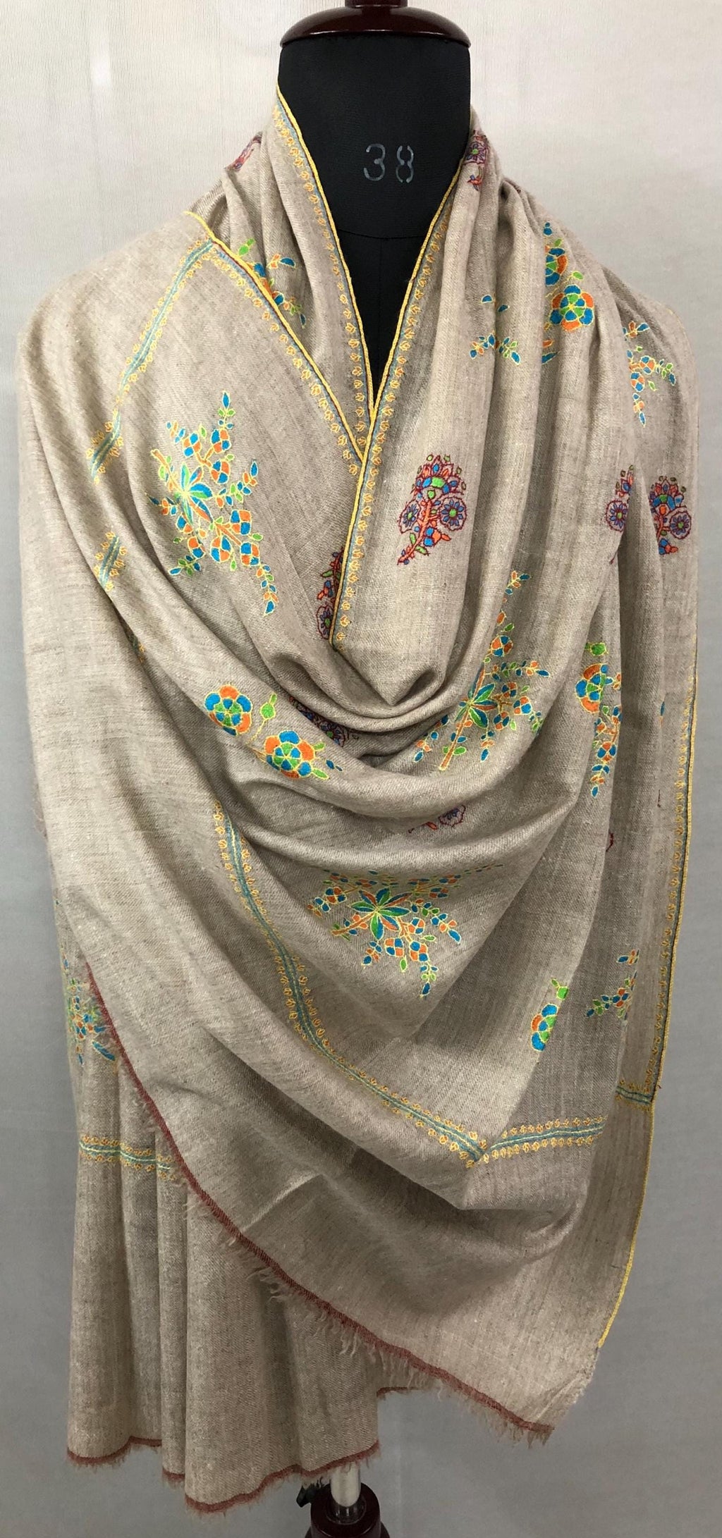 Exclusive Natural Kashmir pashmina GI certified hand spun handwoven floral super micro fine embroidered winter shawl - Mehraj Crafts 