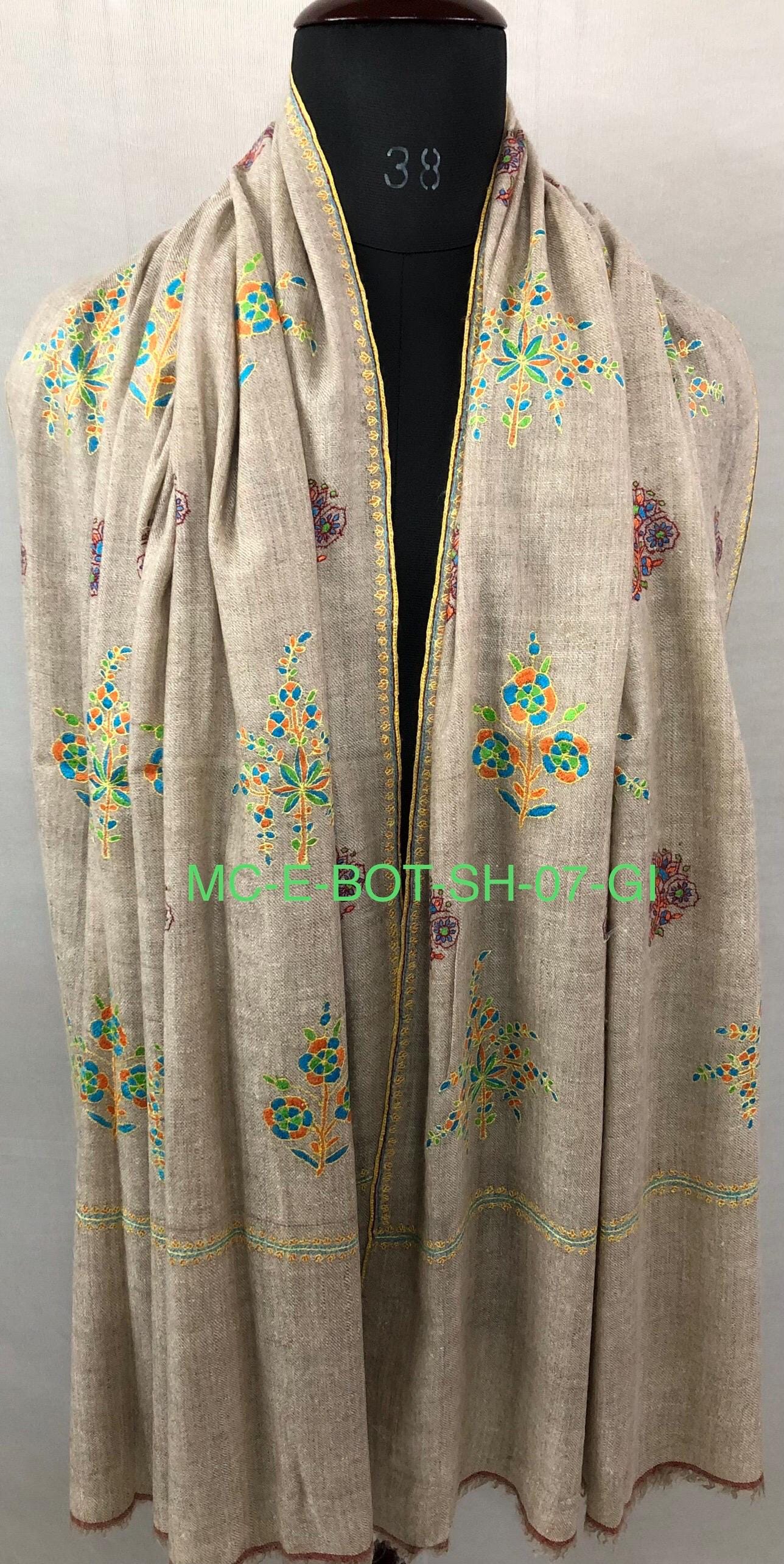 Exclusive Natural Kashmir pashmina GI certified hand spun handwoven floral super micro fine embroidered winter shawl - Mehraj Crafts 
