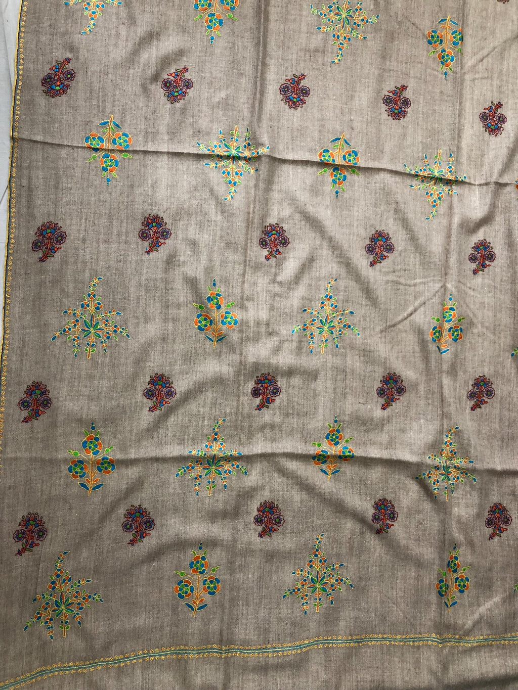 Exclusive Natural Kashmir pashmina GI certified hand spun handwoven floral super micro fine embroidered winter shawl - Mehraj Crafts 