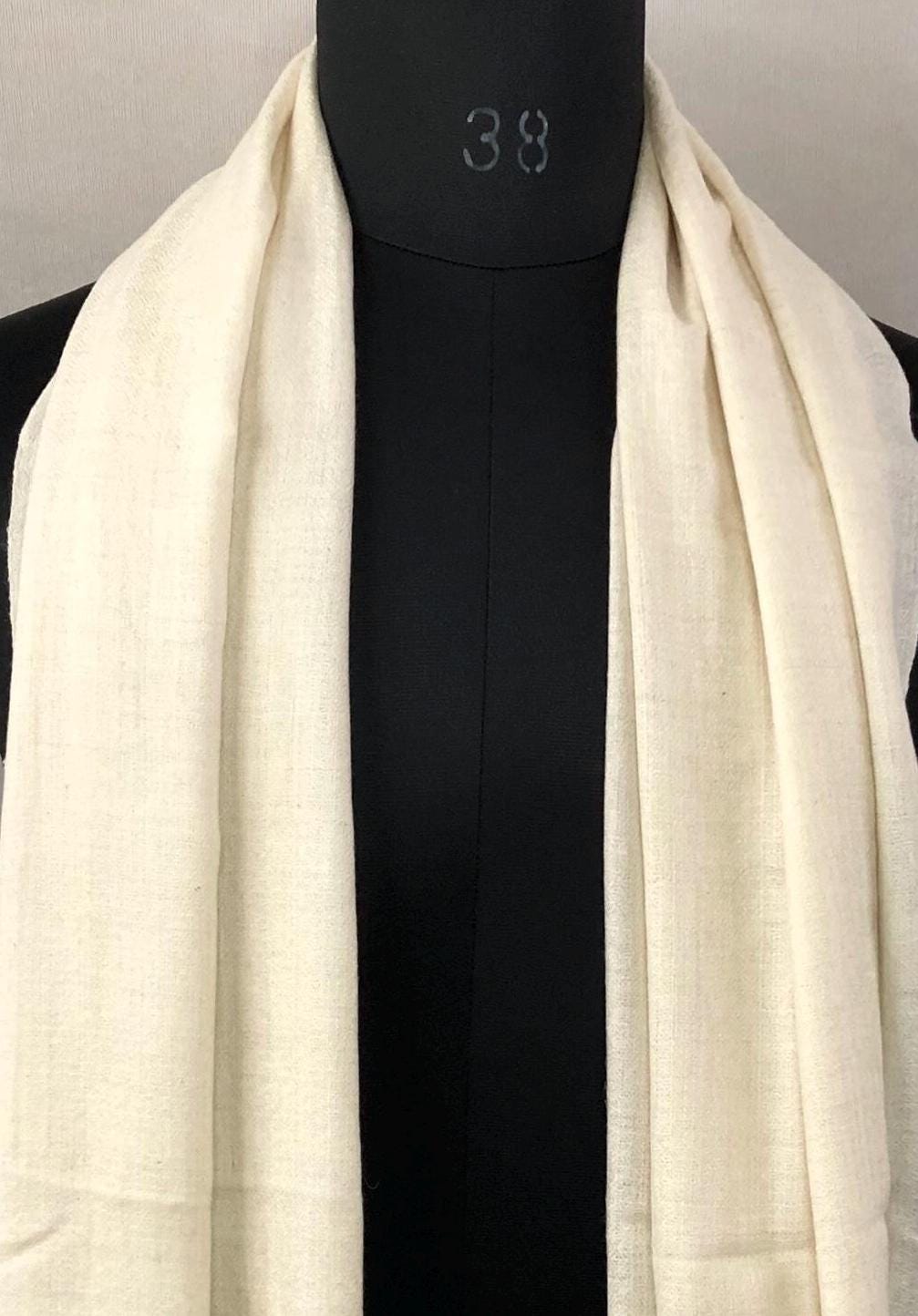 Off White Handmade 100% Pure Ladakhi Hand Woven Cashmere Pashmina Shawl/100X200cms
