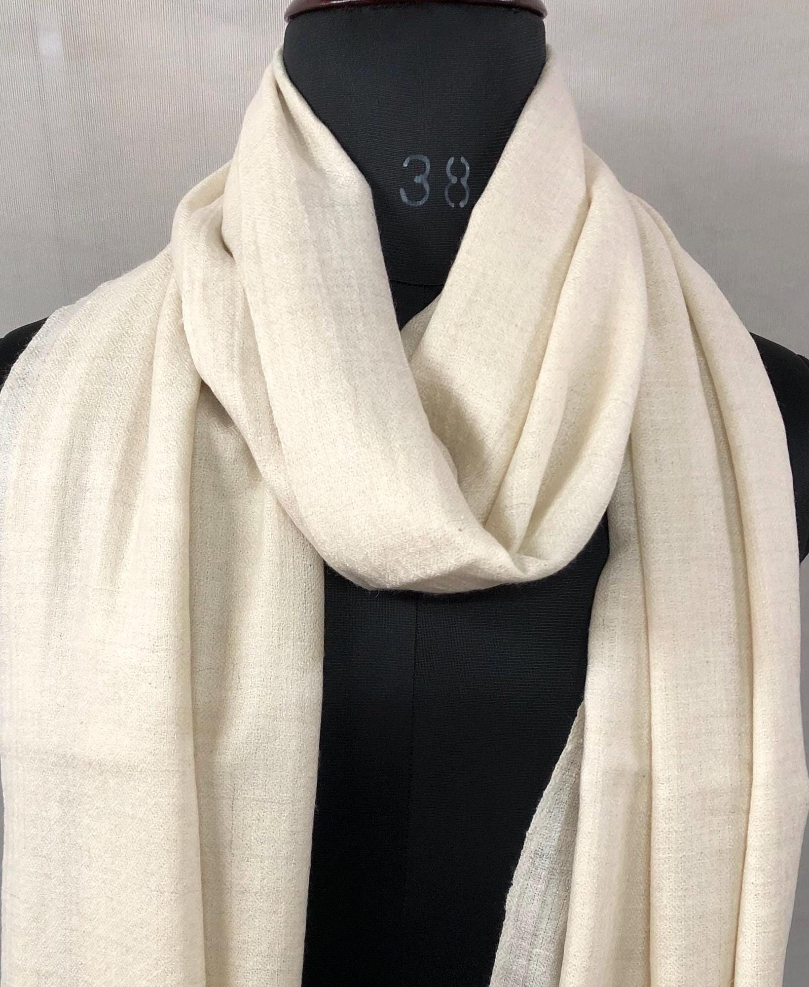 Off White Handmade 100% Pure Ladakhi Hand Woven Cashmere Pashmina Shawl - Mehraj Crafts 