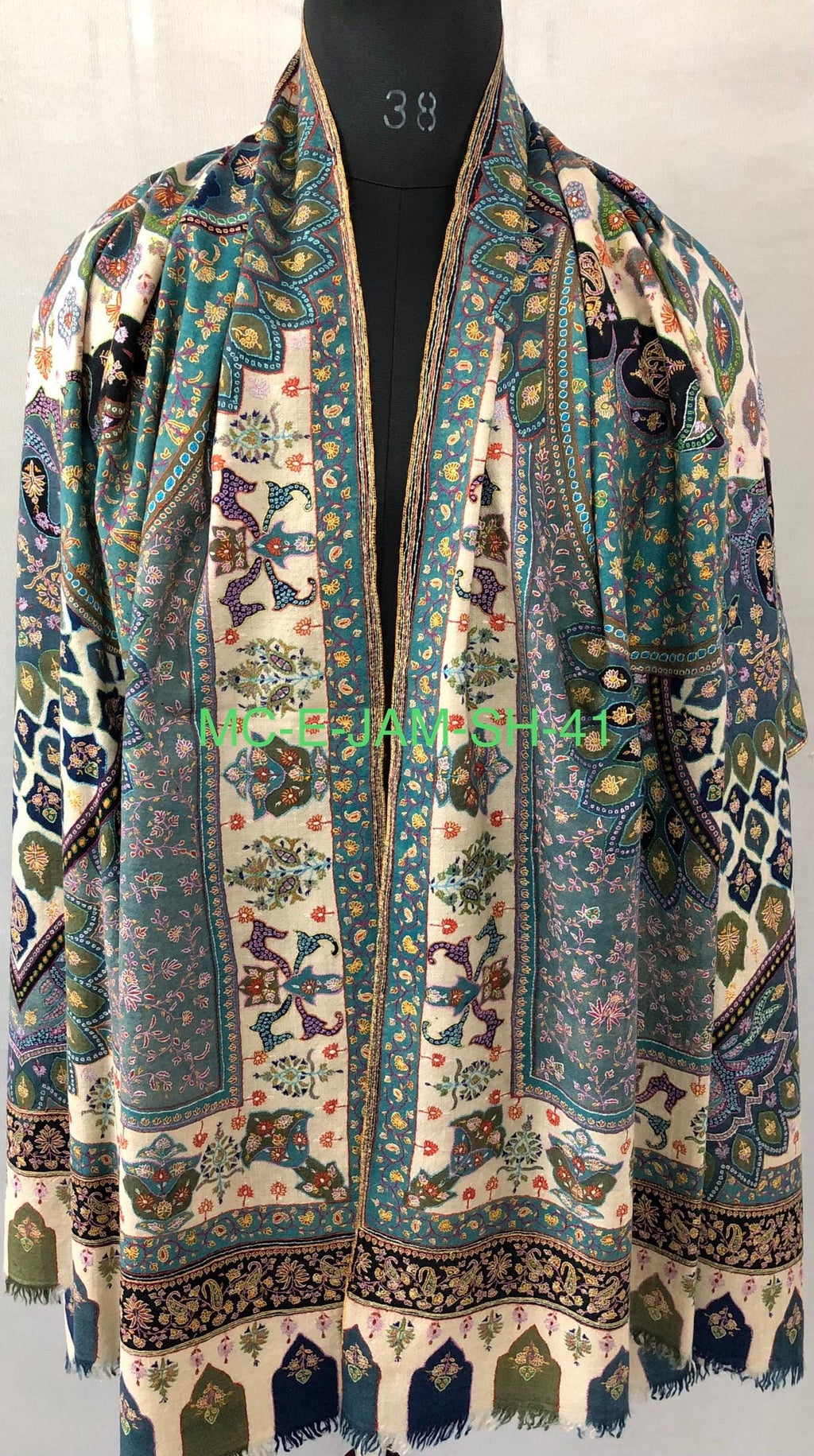 Mandala Garden Wrap Elegant Multicoloured Handmade Cashmere Pashmina Jamawar Chakra Shawl - Mehraj Crafts 