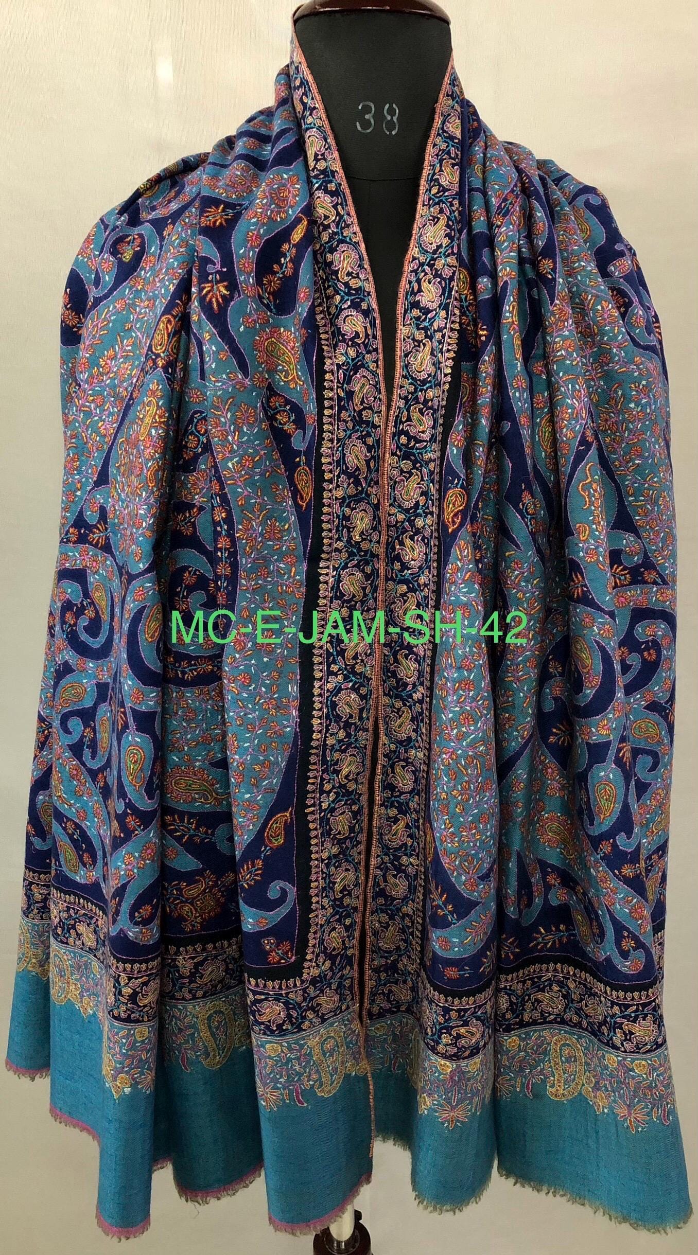 Paisley Shower Two Tone Tranquility Handmade Evening Weave Cashmere Pashmina Jamawar Wedding Wrap Shawl - Mehraj Crafts 