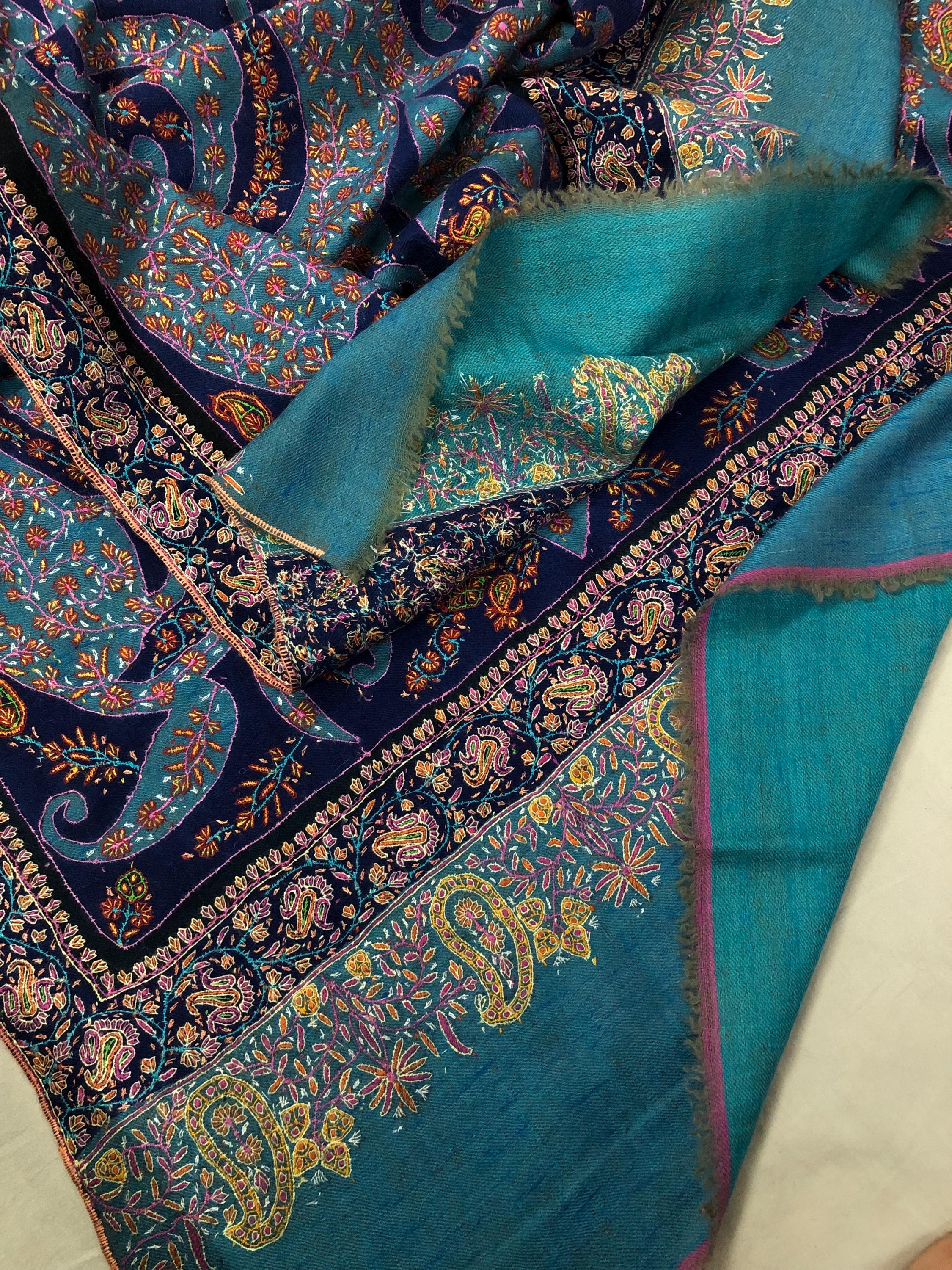 Paisley Shower Two Tone Tranquility Handmade Evening Weave Cashmere Pashmina Jamawar Wedding Wrap Shawl - Mehraj Crafts 