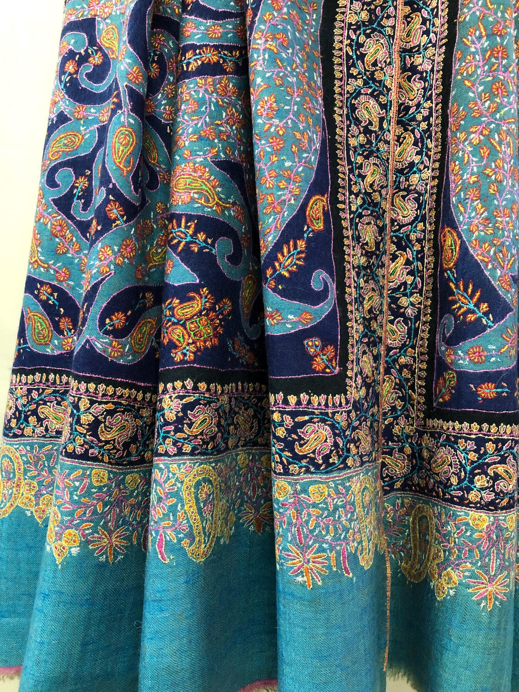 Paisley Shower Two Tone Tranquility Handmade Evening Weave Cashmere Pashmina Jamawar Wedding Wrap Shawl - Mehraj Crafts 