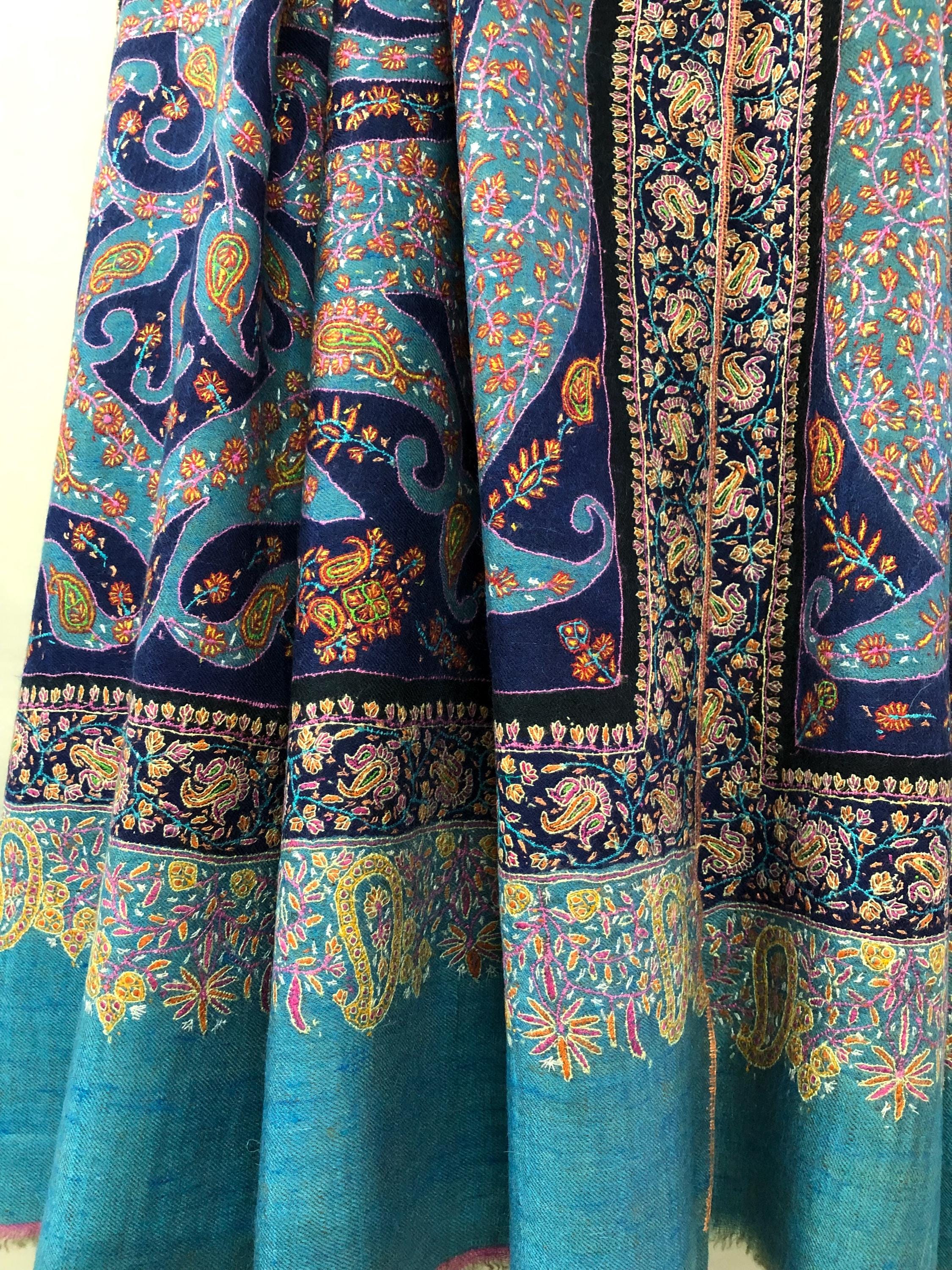 Paisley Shower Two Tone Tranquility Handmade Evening Weave Cashmere Pashmina Jamawar Wedding Wrap Shawl - Mehraj Crafts 