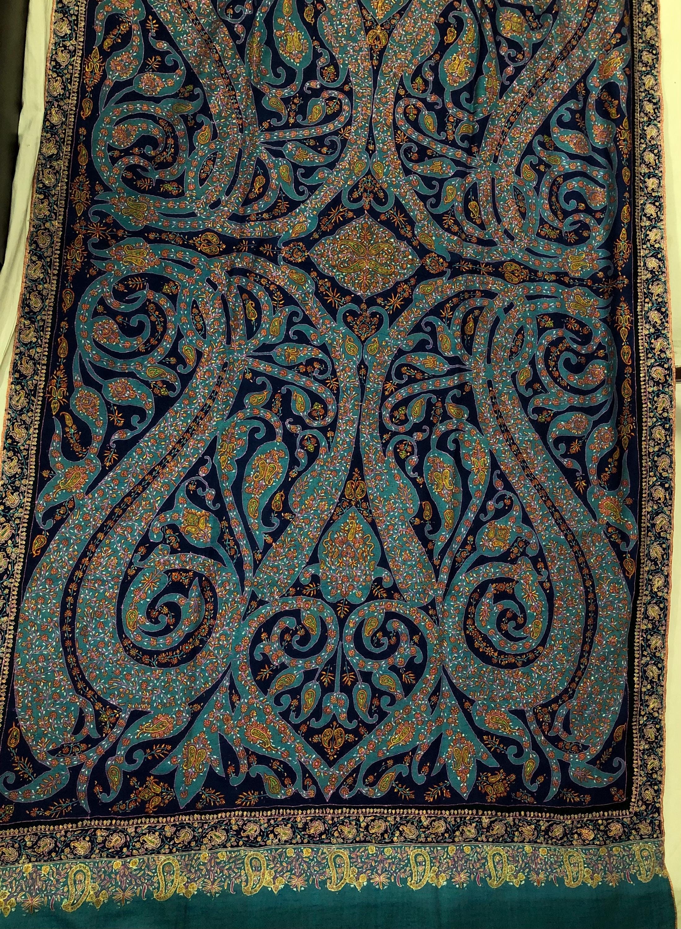 Paisley Shower Two Tone Tranquility Handmade Evening Weave Cashmere Pashmina Jamawar Wedding Wrap Shawl - Mehraj Crafts 