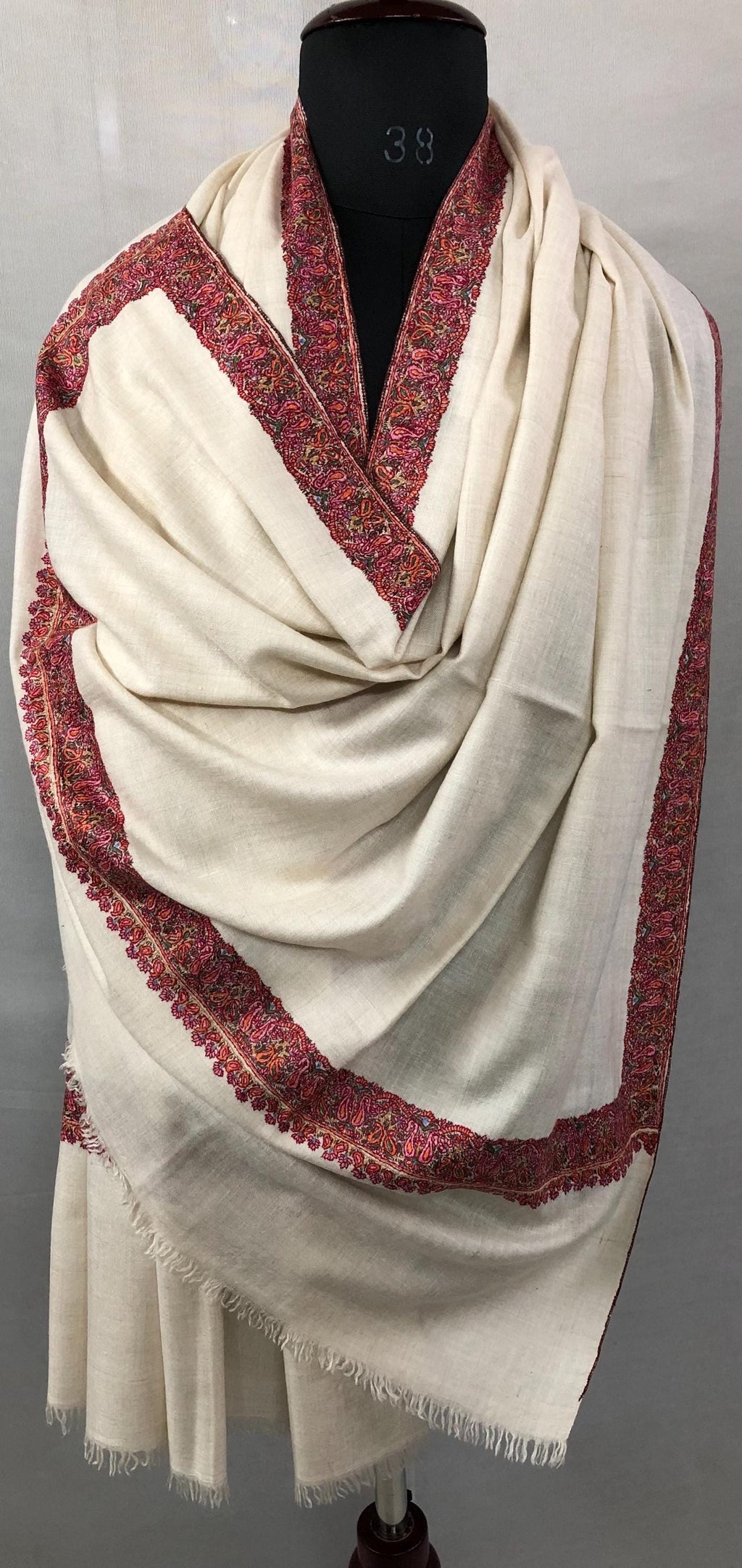 GI Sozani Framed in Threads Handmade Elegant Embroidered Cashmere Pashmina Shawl Wrap - Mehraj Crafts 