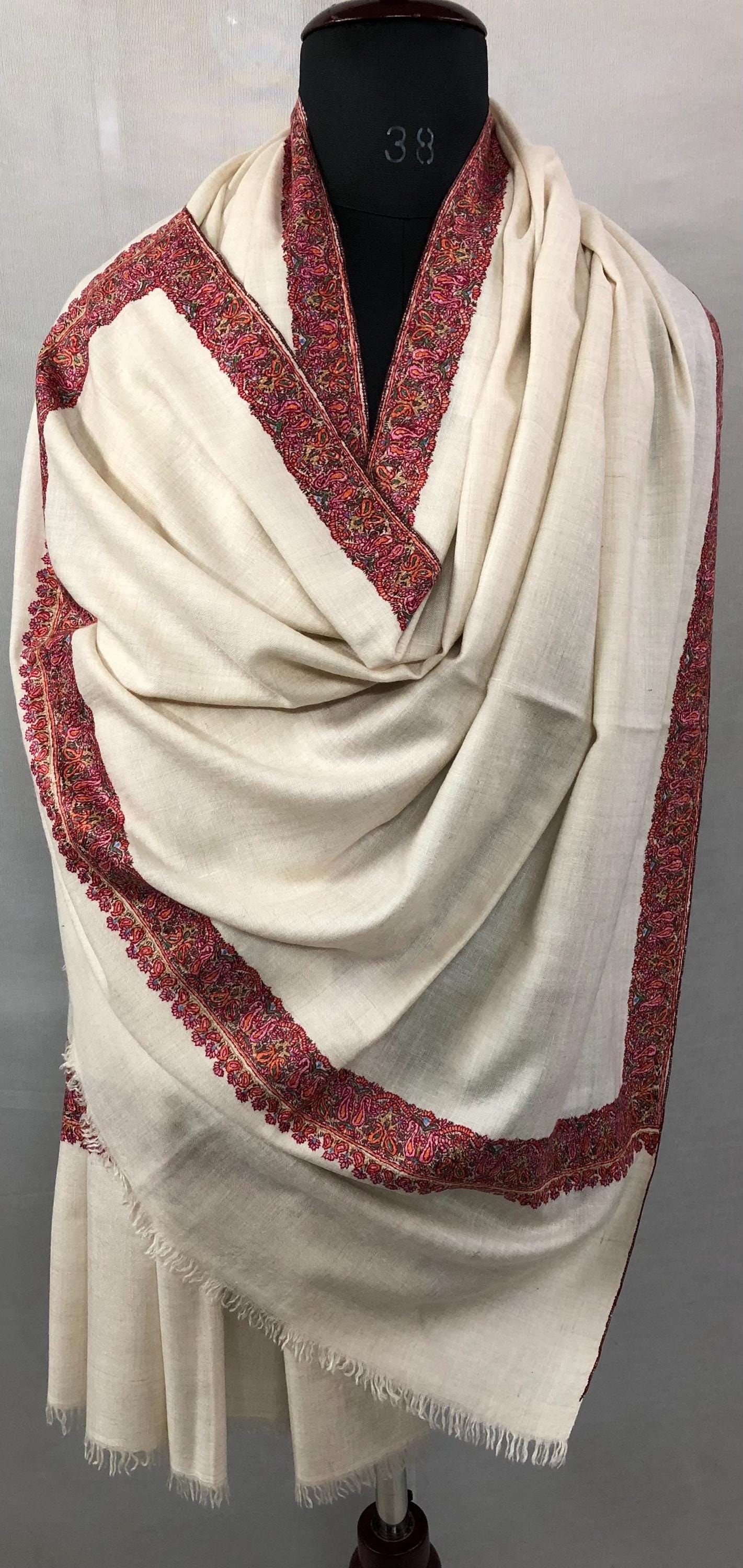 GI Sozani Framed in Threads Handmade Elegant Embroidered Cashmere Pashmina Shawl Wrap - Mehraj Crafts 